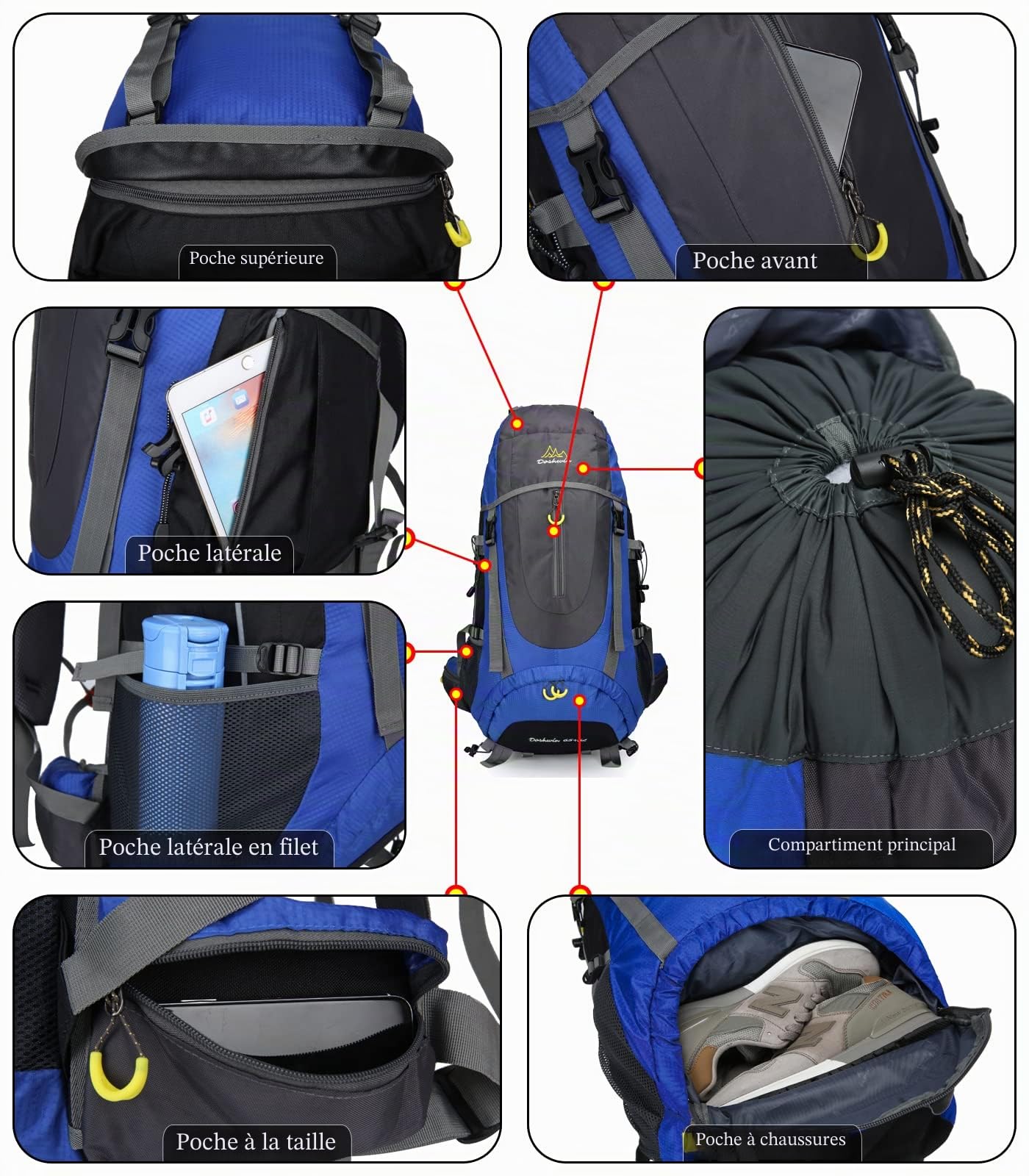 70L Sac à Dos Trekking Camping Voyage Randonnée Grand Homme Femme
