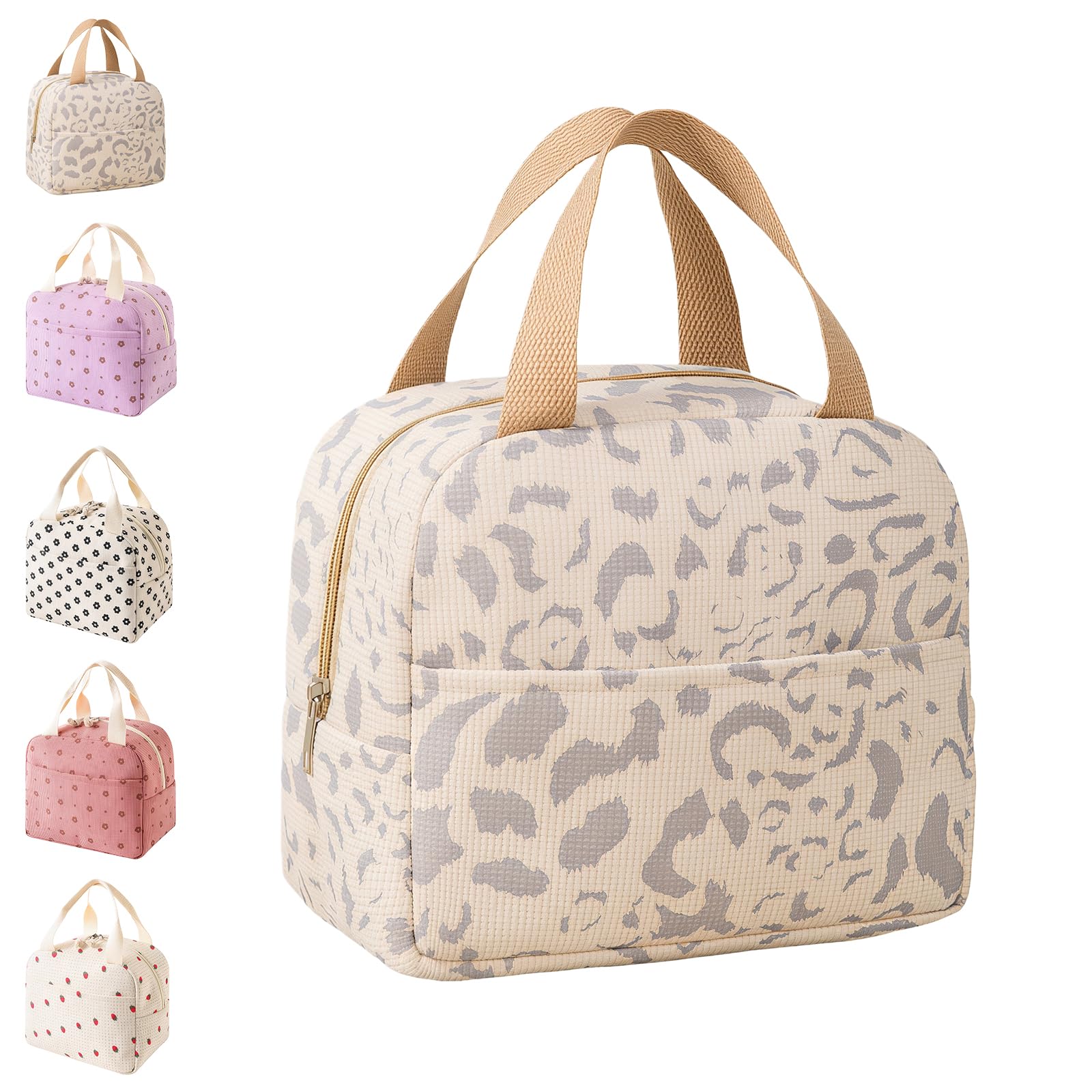 Lunch Bags for Women Men,Beige Large Capacity Corduroy Insulated Lunch Bag for Girls Women,Leak Proof Cooler Bag with Handle for Kids Girls Boys Adults Work School Picnic Travel Beach Lunchboxes