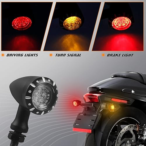 Miniatura 9 de NTHREEAUTO Señales de giro traseras para motocicleta, indicadores LED universales compatibles con Harley Sportster Dyna Iron 883, Honda Shadow,