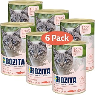 Bozita Paté Salmon Grain-Free - 6 x 400 g Wet Food for Cats and Kittens. Complete Food with 9.5% Protein & 5% Fat from High Quality, Natural Ingredients without Grains - from Sweden product image