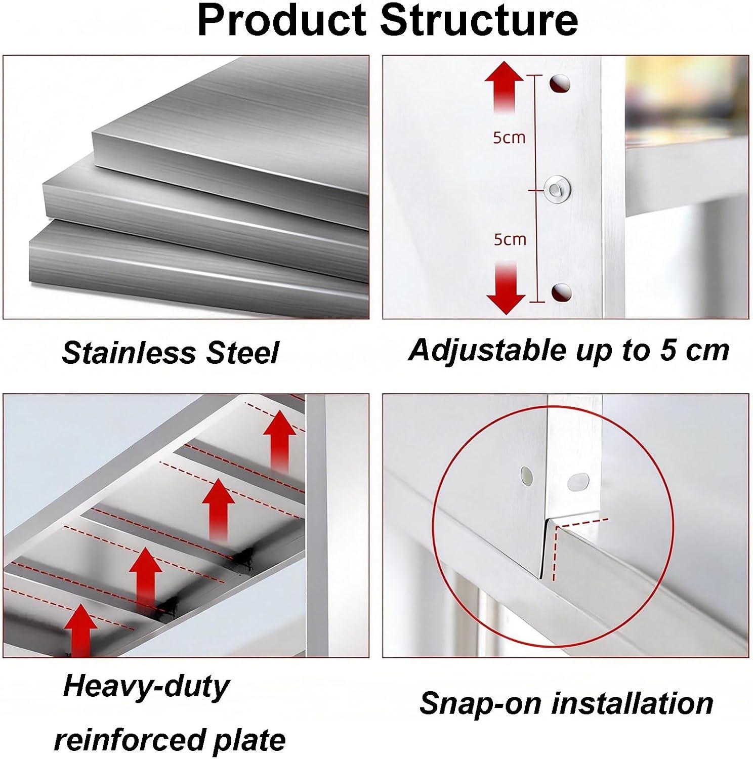 Multi-Tier Stainless Steel Workbench Countertop Stand with Adjustable Shelves Worktable Features an Operational countertop with Side Panels(L80XW30XH80CM/31.5X11.8X31.5”)