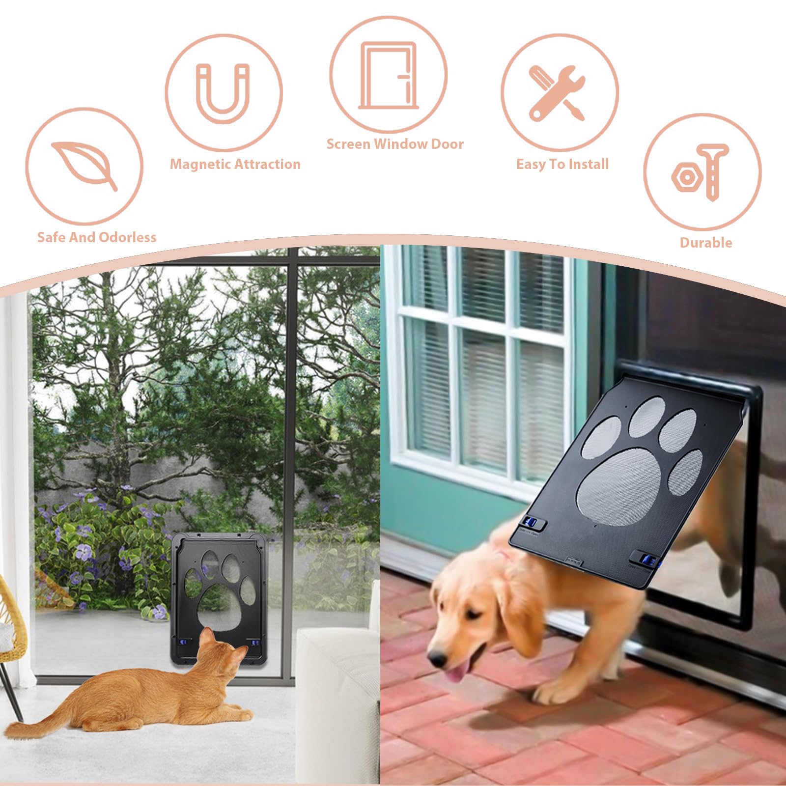 Gattaiola Porta per Gatti Cani Domestici Zanzariera Porticina per Cane Animali 24 x 29 cm Sportello Porte per Gatti Facile da Installare Lackable Porta Schermo Basculante per Gatto Piccolo Cane