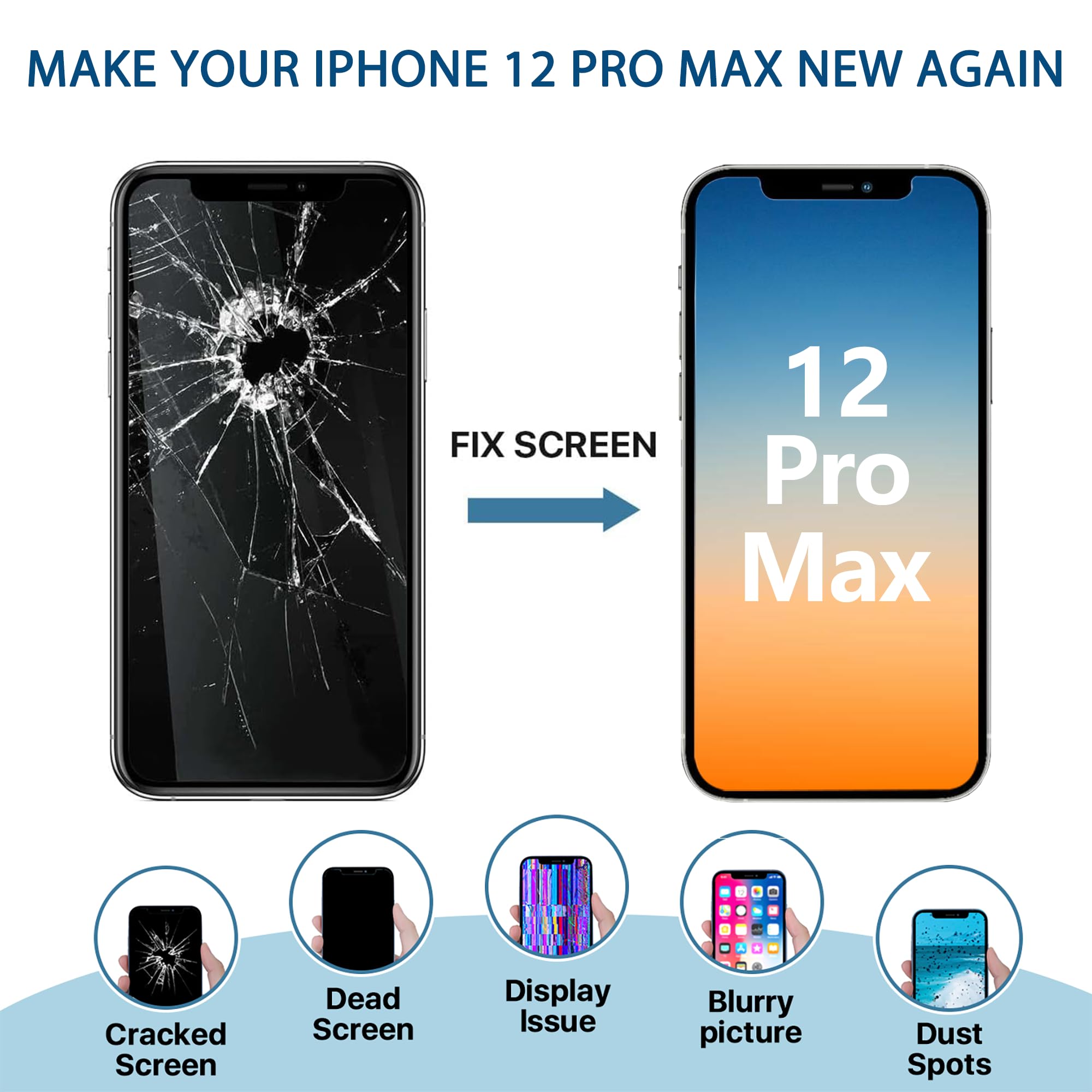 Amazon.com: for iPhone 12 Pro Max Screen Replacement 6.7 inch Full