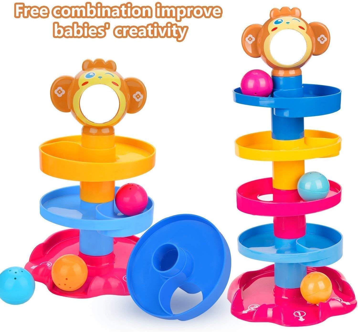 LONGMIRE Ramp Roll Ball Tower For Toddlers | Ball Drop And Roll Swirling Tower | Educational Brain Development Activity & Learning Monkey Toys For Children (5 Layer) 1-5 Years Kids, Multi Color - Image 5 thumbnail