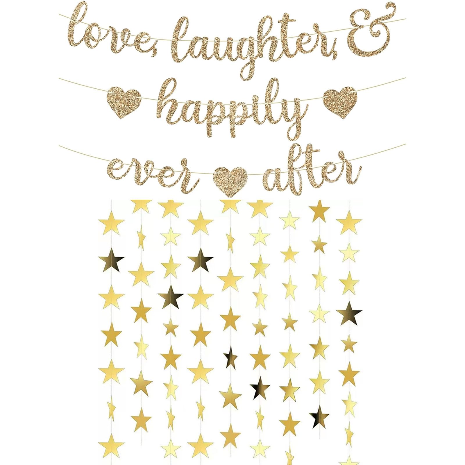 2Pcs Gold Just Married Decorations, Bride to Be Decorations Just Married Banner Bunting, Personalised Banner for Marry Party Room Decor Anniversary Theme Party Supplies