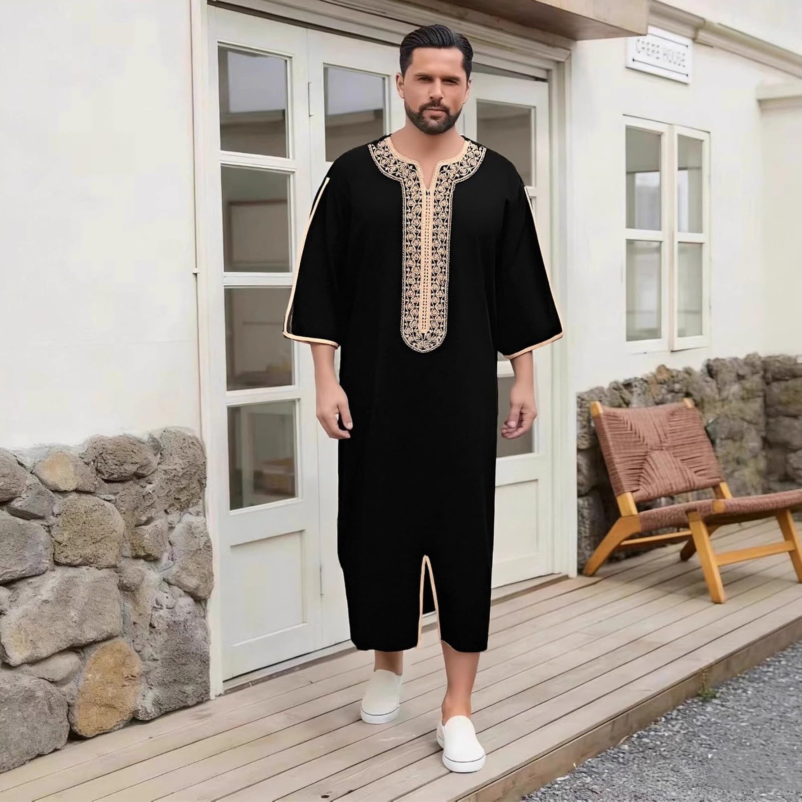 Muzułmańska tunika na Bliskim Wschodzie, arabska męska szata, tunika, Abaya retro, tunika, etniczna sukienka maxi, arabska kaftan, islamska odzież modlitewna