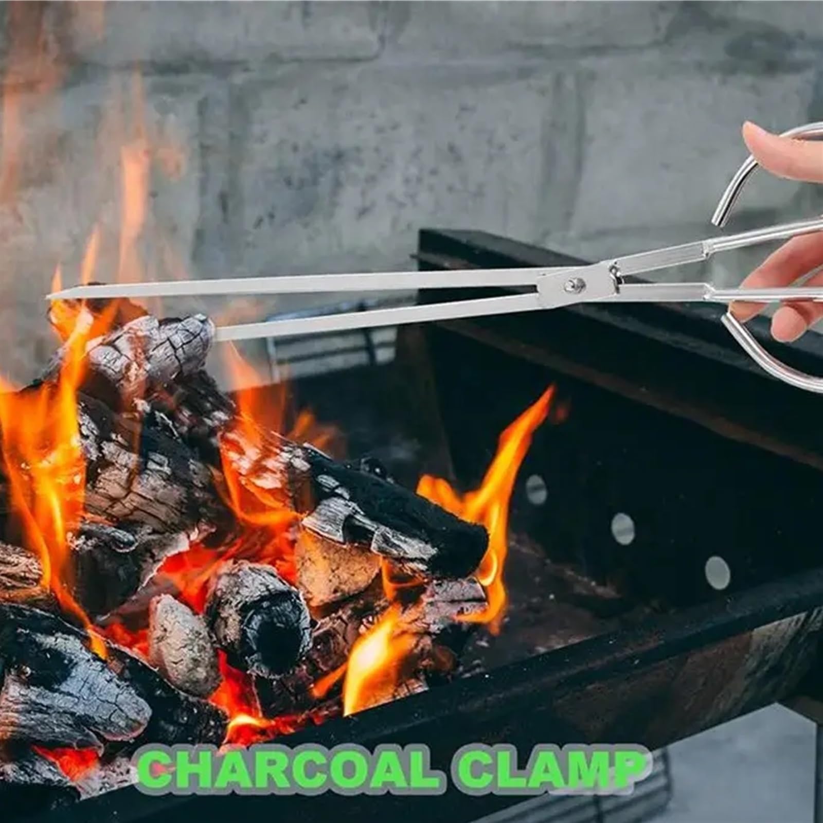 Pinza Raccogli Oggetti Pinze in carbonio Strumenti for pinze for carbone for barbecue Abbina pinze for legna da ardere Pinza for impugnatura for clip for carbone in acciaio inossidabile(53X10.5X0.5CM)