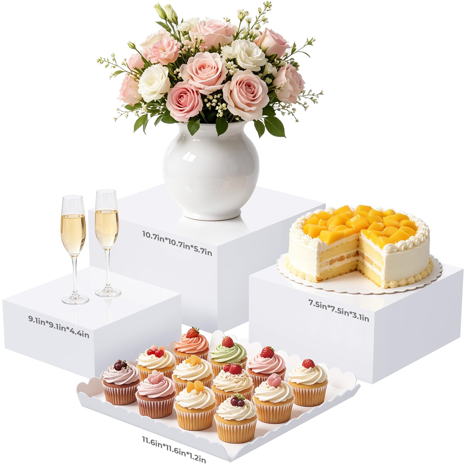 Photo 1 of JINGOYUE Acrylic Buffet Risers Set - 4 PCS White Display Stands