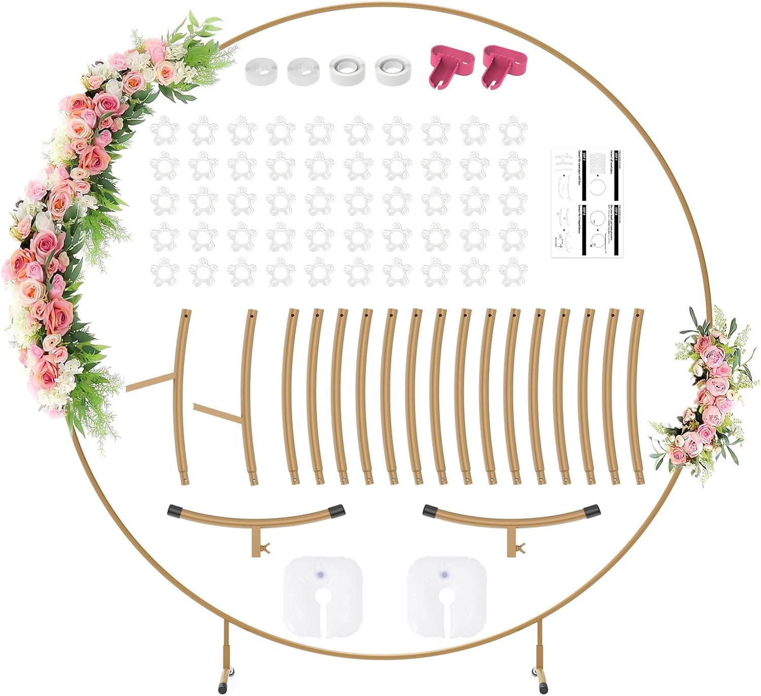 Set di arco per palloncini, 2,2 m, arco per palloncini in oro, con piede, arco per palloncini in metallo, per compleanno, matrimonio, laurea, decorazione