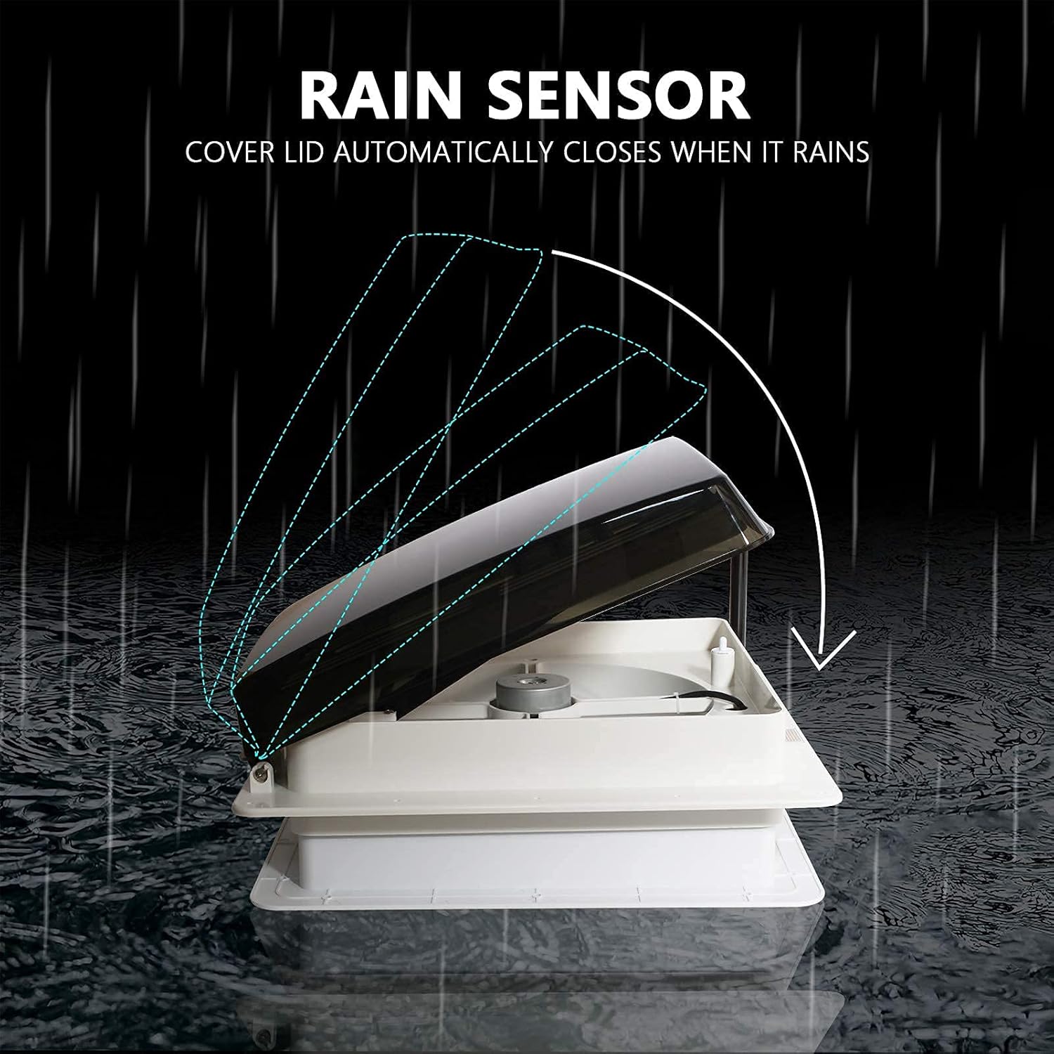 14" RV Roof Fan Vent with Rain Sensor | 12 Volt 4 Speed Motor Remote Intake Exhaust Smoke Lid Ventilation Cover | Bathroom Ceiling Camper Motorhome Fan: Kitchen & Dining