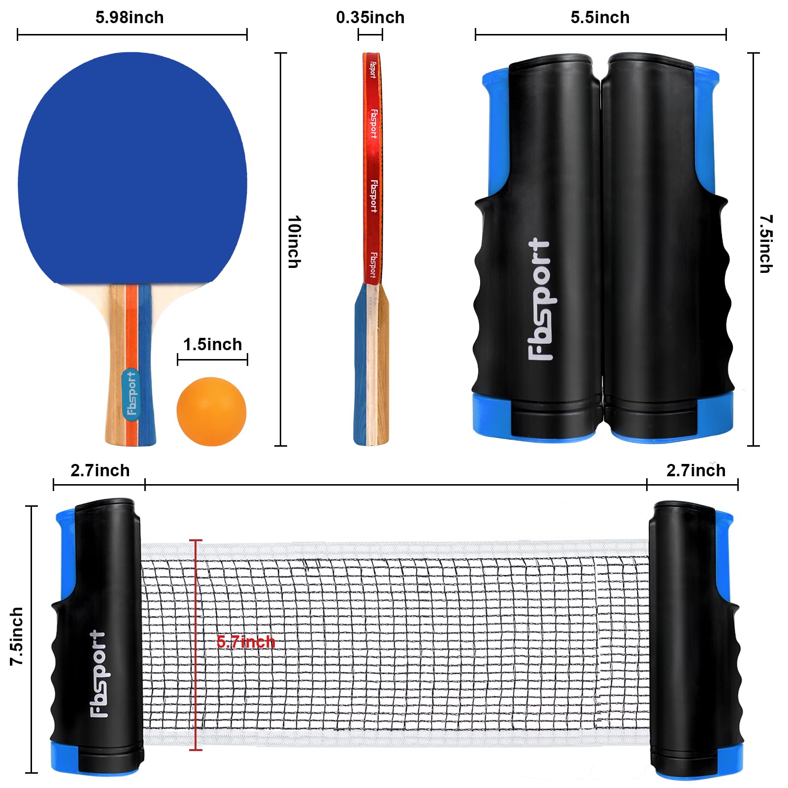 Set da Ping Pong da Tavolo con 4 Racchette, Retrattile Rete, 8 Palline e 1 Borsa per il Trasporto, per Bambini all'aperto e Adulti - 2