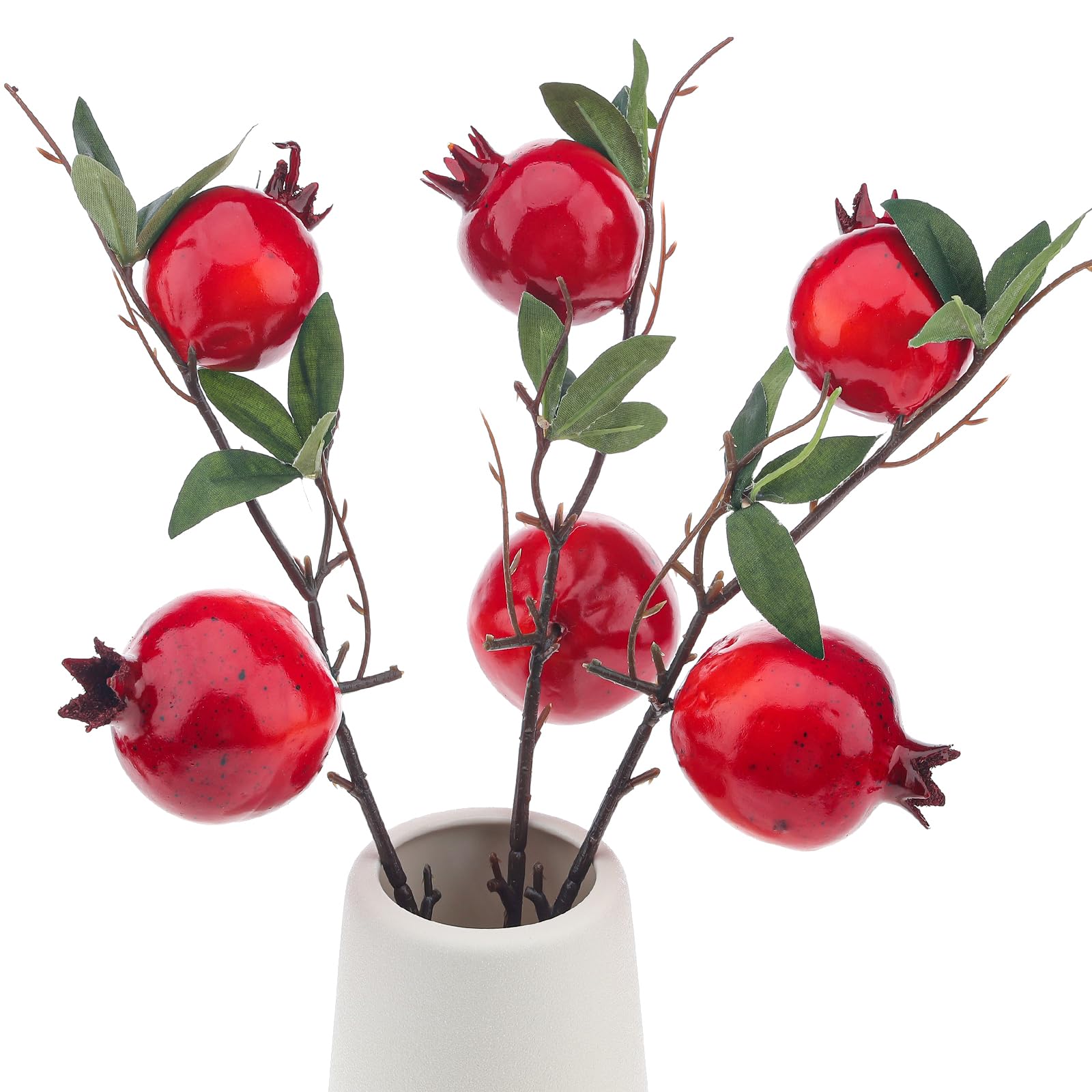 Quancru 3pcs Large Fake Pomegranate Branches Realistic Artificial Red Berry Stems Decoration DIY Vase Office Table Craft Photography
