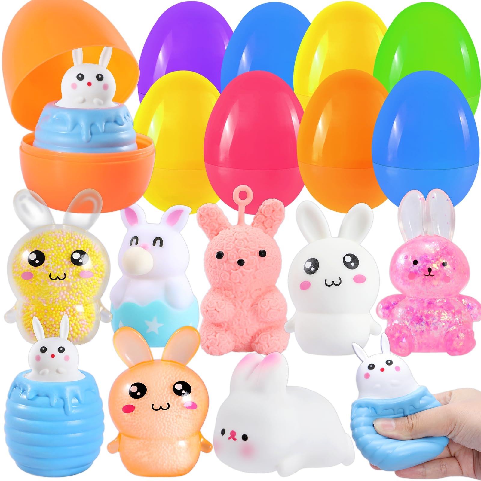 16Pcs Prefilled Easter Eggs with Squishy Toys Inside, Jumbo Easter Egg Fillers for Easter Egg Hunt, Easter Basket Stuffers for Toddlers, Easter Toys Gifts for Kids Boys Girls, Easter Party Favors