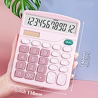Vista 2 de YOUHO Calculadora de escritorio de oficina rosa, batería solar de 12 bits, doble potencia, función estándar, calculadora electrónica con pantalla