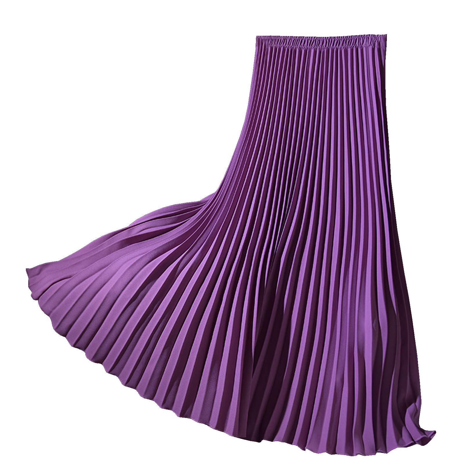 Yishengwan Long Skirts Women Elastic Waist Pleated Skirt Party Midi Flowy Skirts Purple M