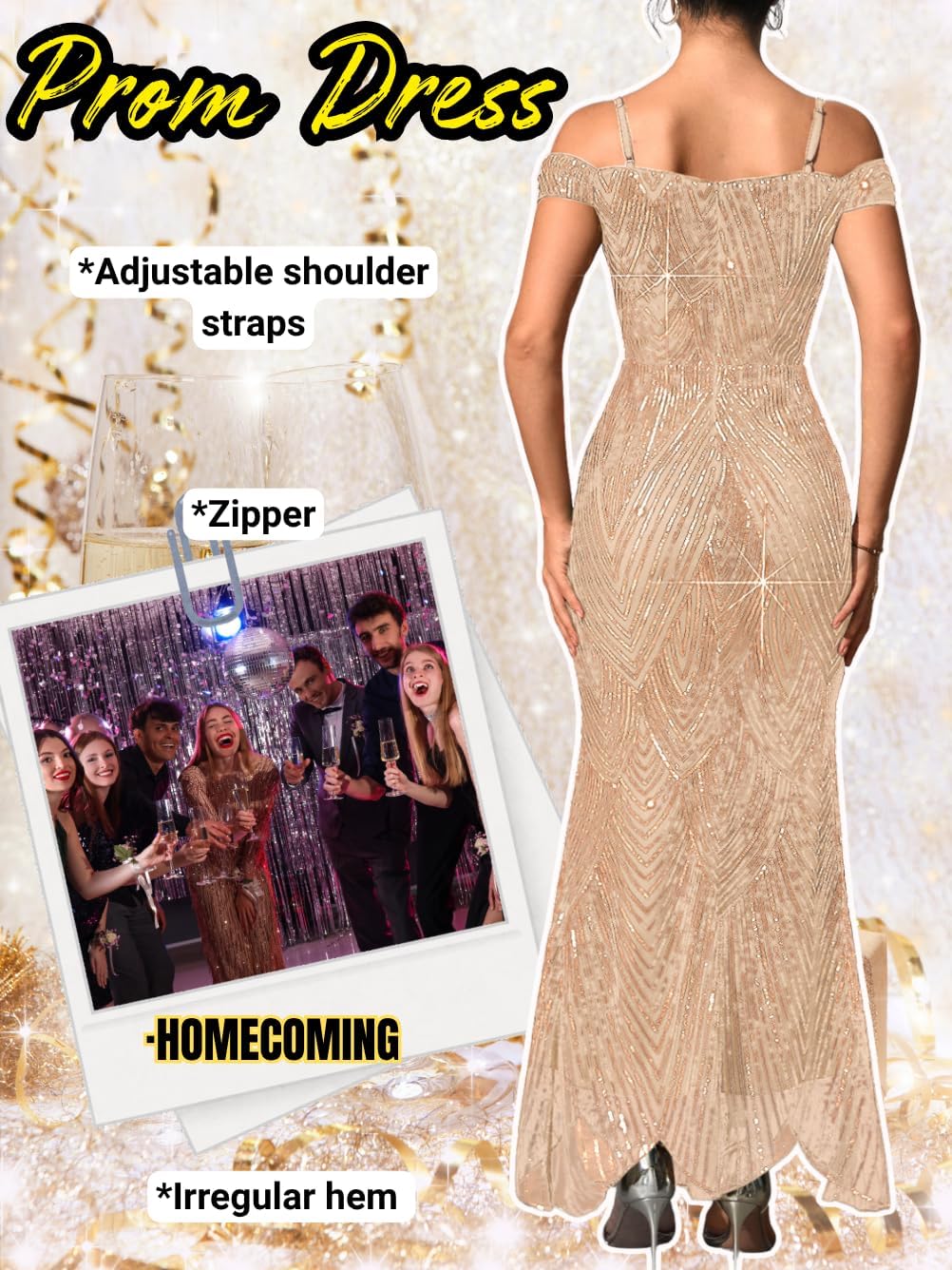 Kaei&Shi Sequin Prom Dress,Sparkly Off Shoulder Long Formal Dresses,Evening Gowns for Women Elegant Classy