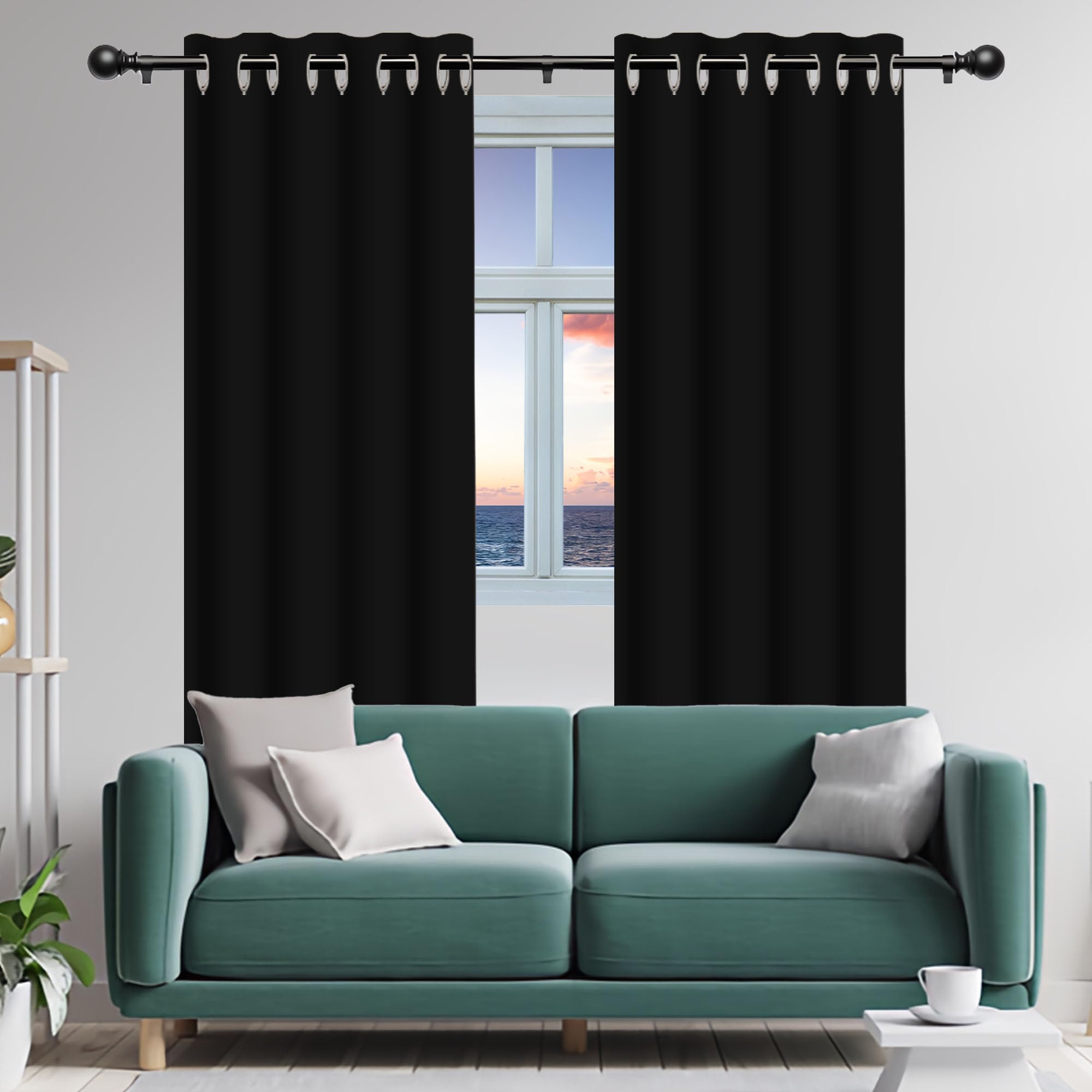 Rideau à oeillets 220 x 450 cm thermique isolant noir de haute densité