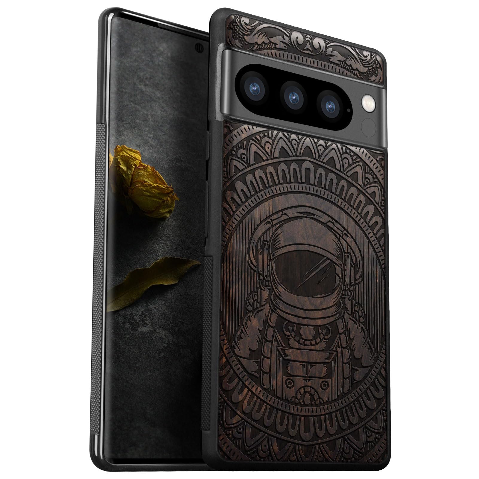 Carveit Wood Case for Pixel 8 Pro Case [Natural Wood & Black Soft TPU] Shockproof Protective Unique Wooden Cover Compatible with Google Pixel 8 Pro (