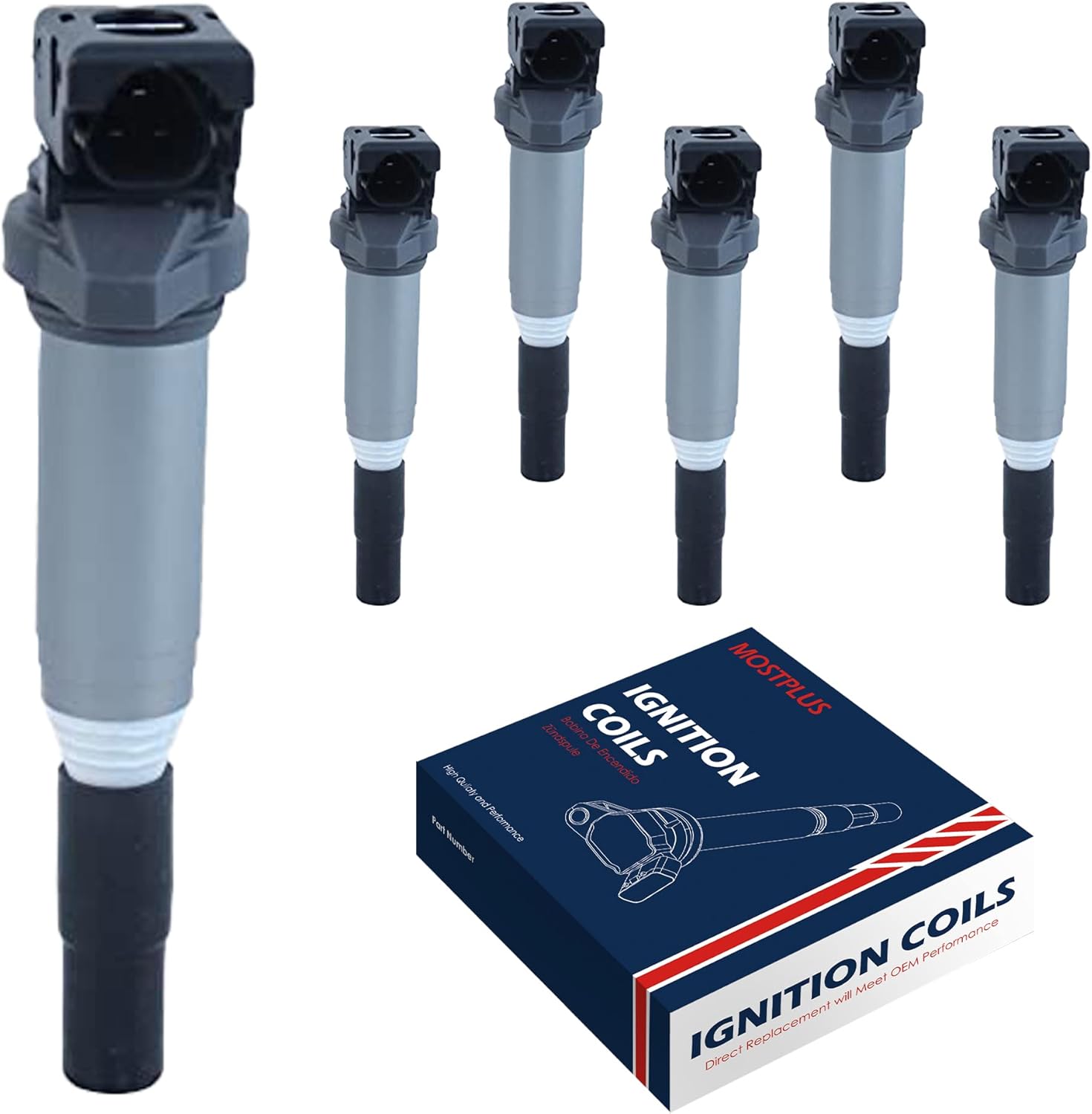 MOSTPLUS UF667 Ignition Coil Set of 6 Compatible with BMW X5 X3 X1 328i 335i 335is 335xi 528i 530i 128i 135i 525i 525xi Replacement for C1638 C694 12137571643 12137551049