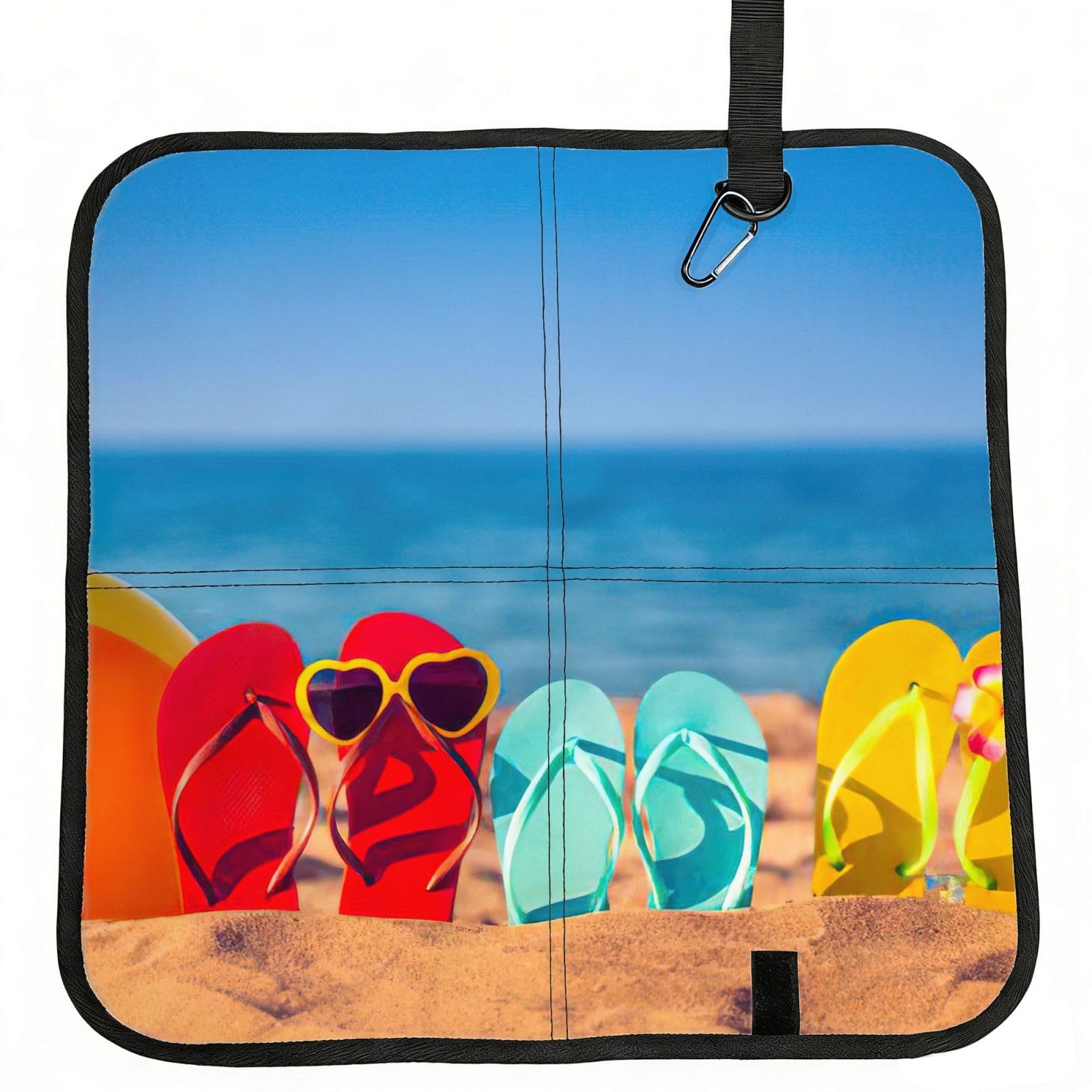 bghdfa Flip-Flops On A Sandy Beach Print Outdoor Sitting Mat Waterproof Oxford Cloth Seat Cushion Folding Foam Camping Seat For Picnic