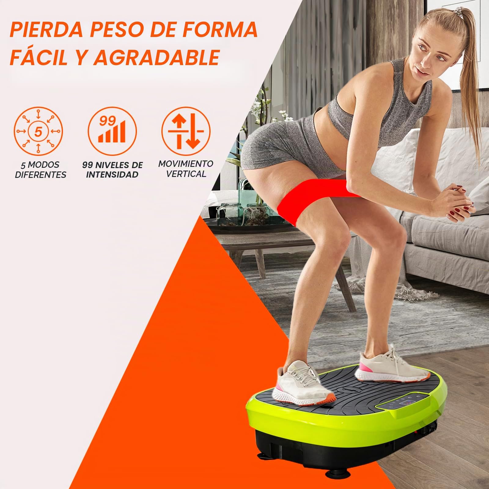 Plataforma Vibratoria de Fitness | con Asiento Profesional de Fitness | Incluye Bandas Tensoras y Mando a Distancia | Pantalla LCD | Entrena Todo el Cuerpo | Potencia 200W | Fitness