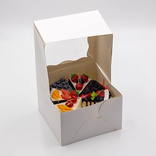 Miniatura 3 de Caja blanca para pasteles de 8 x 8 x 5 pulgadas con ventana y tablero dorado para tartas, 12 juegos de 24 piezas