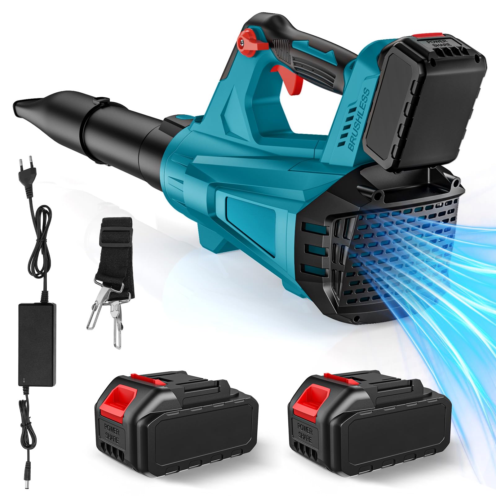 Soplador de Hojas Inalámbrico 21 V, 240 km/h Soplador de Batería Viene con Dos Baterías de 3,0 Ah, 1000W Motor Potente, Carga Rapida, Soplador Eléctrico para el Cuidado del Césped