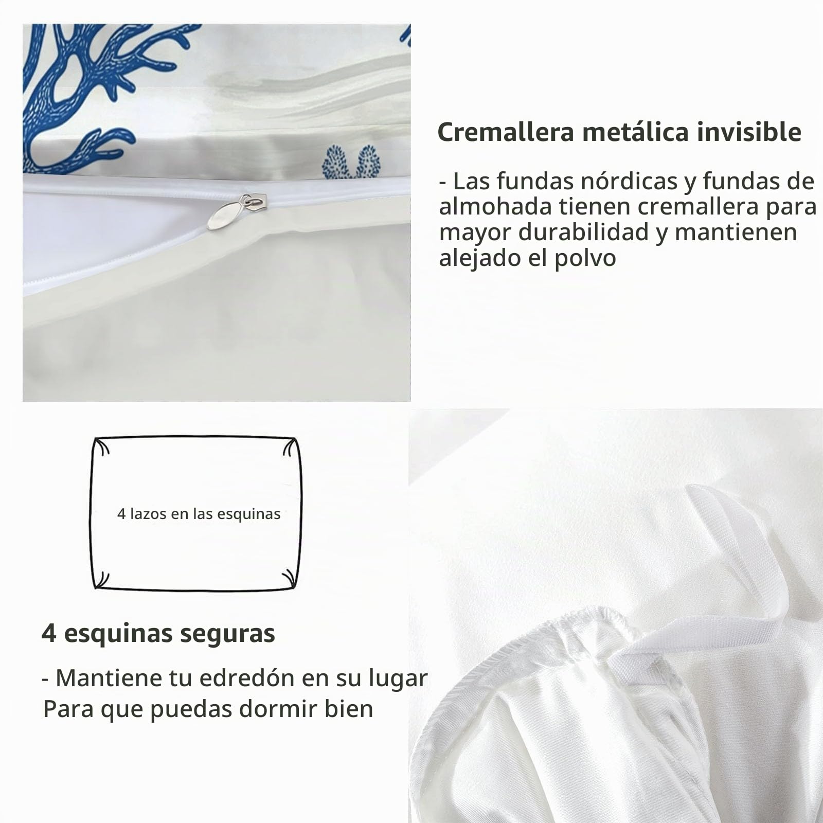 Juego de Fundas Nórdicas Suave 3 Piezas para Cama 90 - Estrellas de mar Azules corales y Conchas Patrón Funda Edredón Poliéster Algodón 150 x 200 cm + 2 Funda de Almohada 50x75,