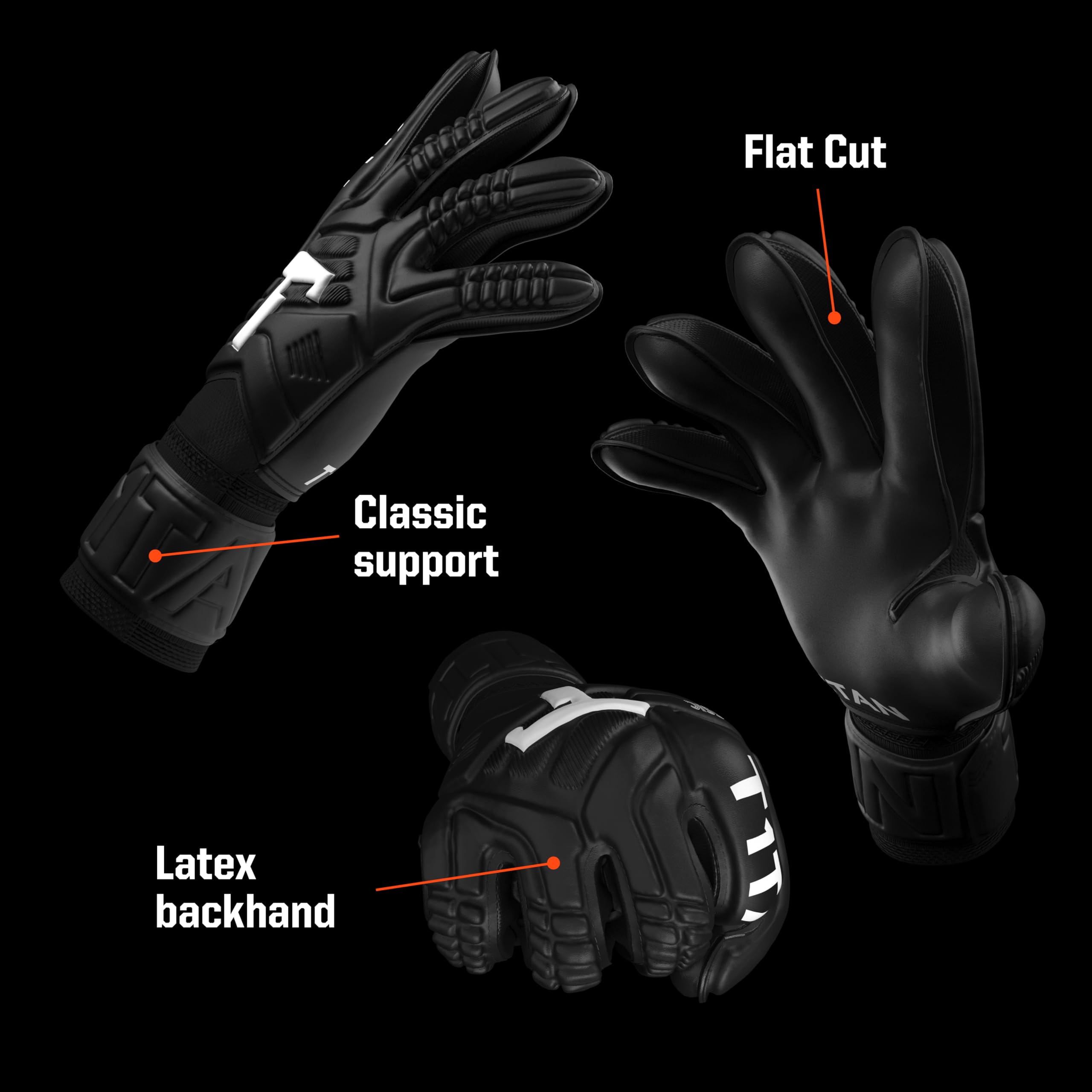 T1TAN Classic 1.0 Black-out - Guantes de Portero - sin protección para los Dedos - Guantes de fútbol para porteros - Talla 10