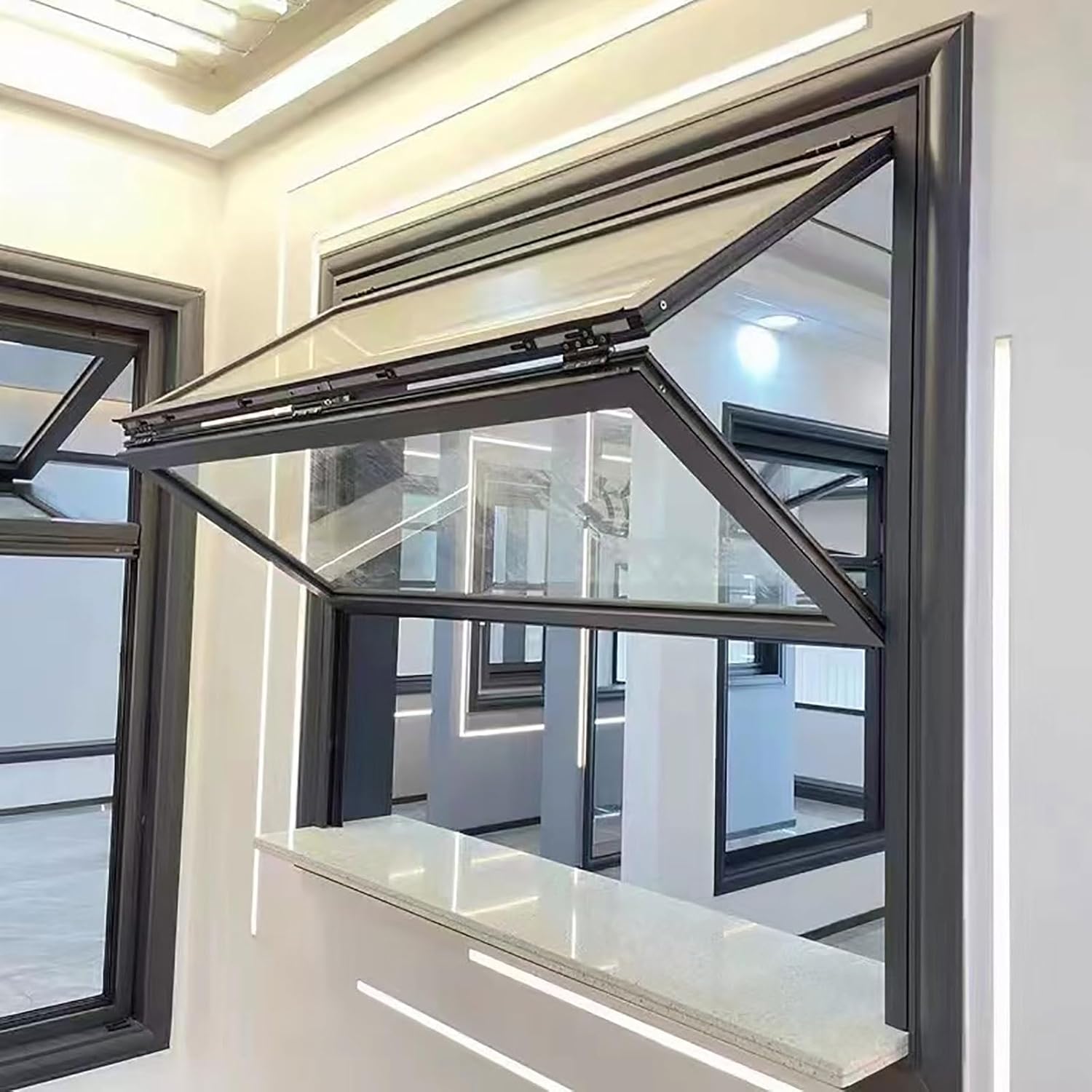 Foldable Sliding Windows with Locking Handle Aluminum Alloy Serving Window with Tempered Glass Household Ventilation Windows for Basement/Bathroom/Office/Lofts/Laundry Rooms(W48"xH36")