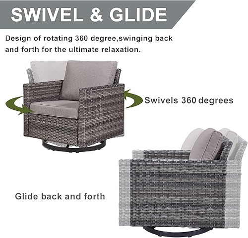 Miniatura 2 de HUMMUH Juego de 2 sillas giratorias para patio, mimbre de polietileno, para exteriores, bistró, porche, balcón, muebles con cojines