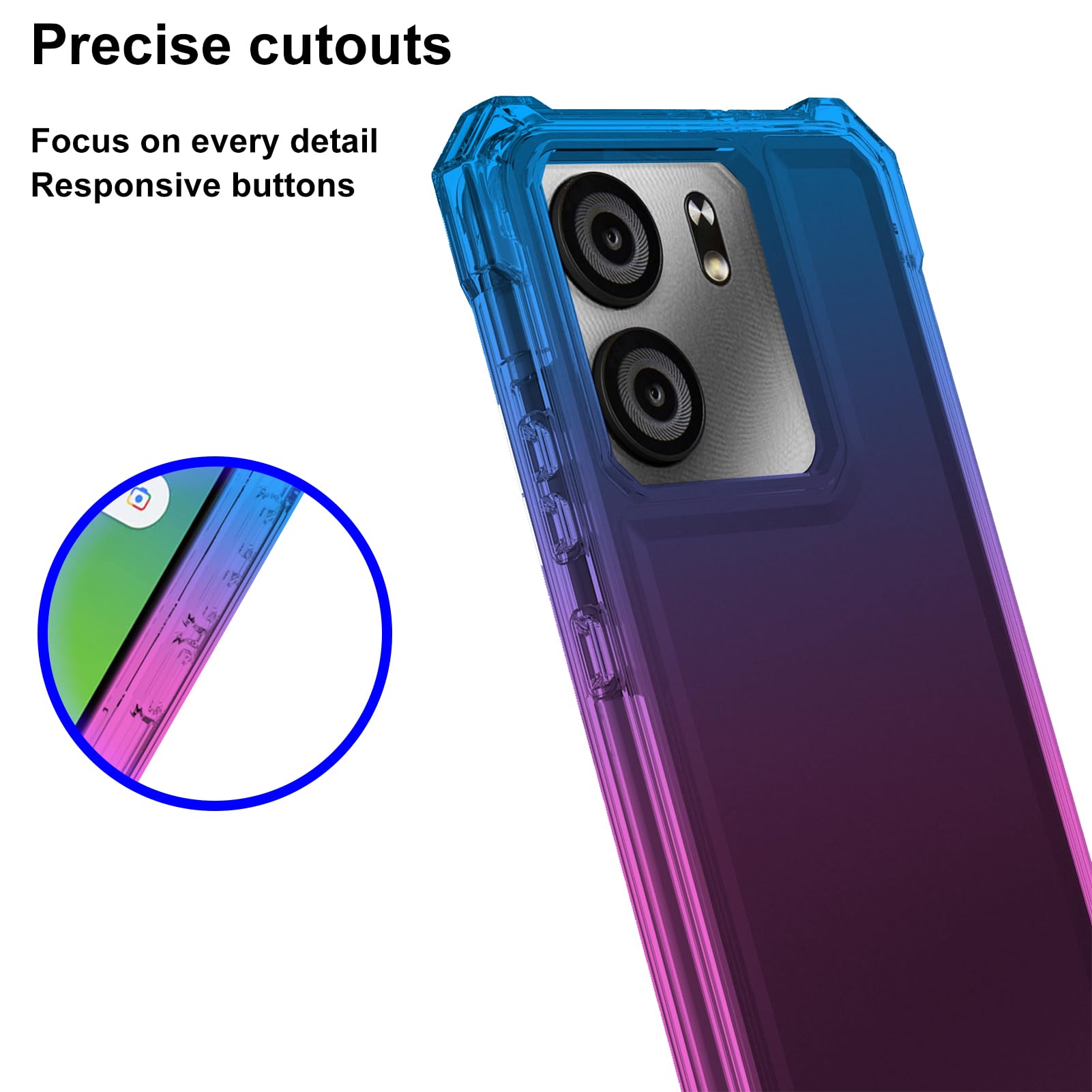 Custodia Per Blu View 5 Con Protezione Schermo In Vetro Temperato 9H – Cover Rigida PC + Silicone Morbido Con Supporto Ad Anello Metallico - 6
