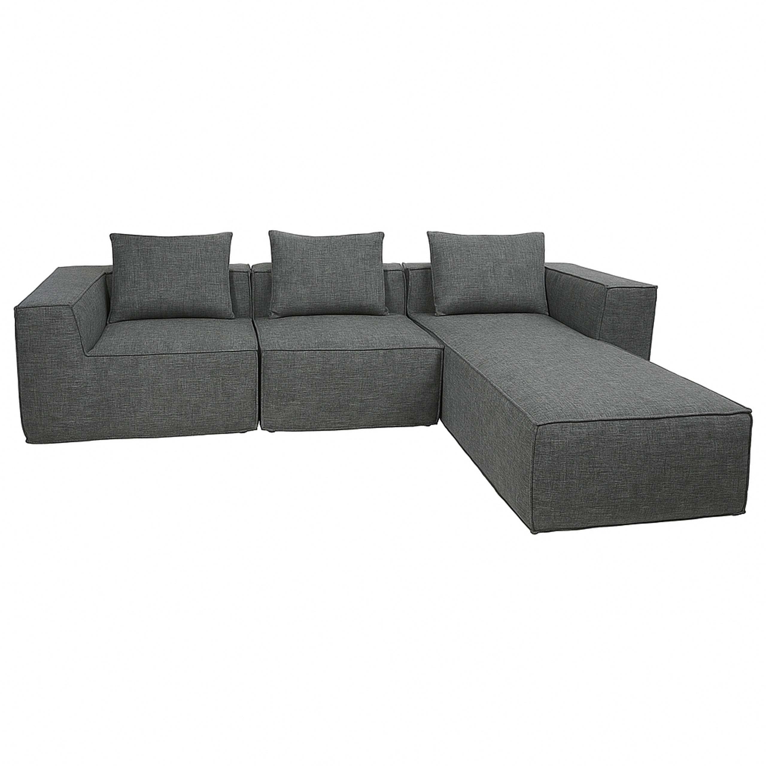 Mendler L-Sofa HWC-O54, Lounge-Couch mit Ottomane, erweiterbar modular rechts/Links, Stoff/Textil 63x270x190cm - dunkelgrau