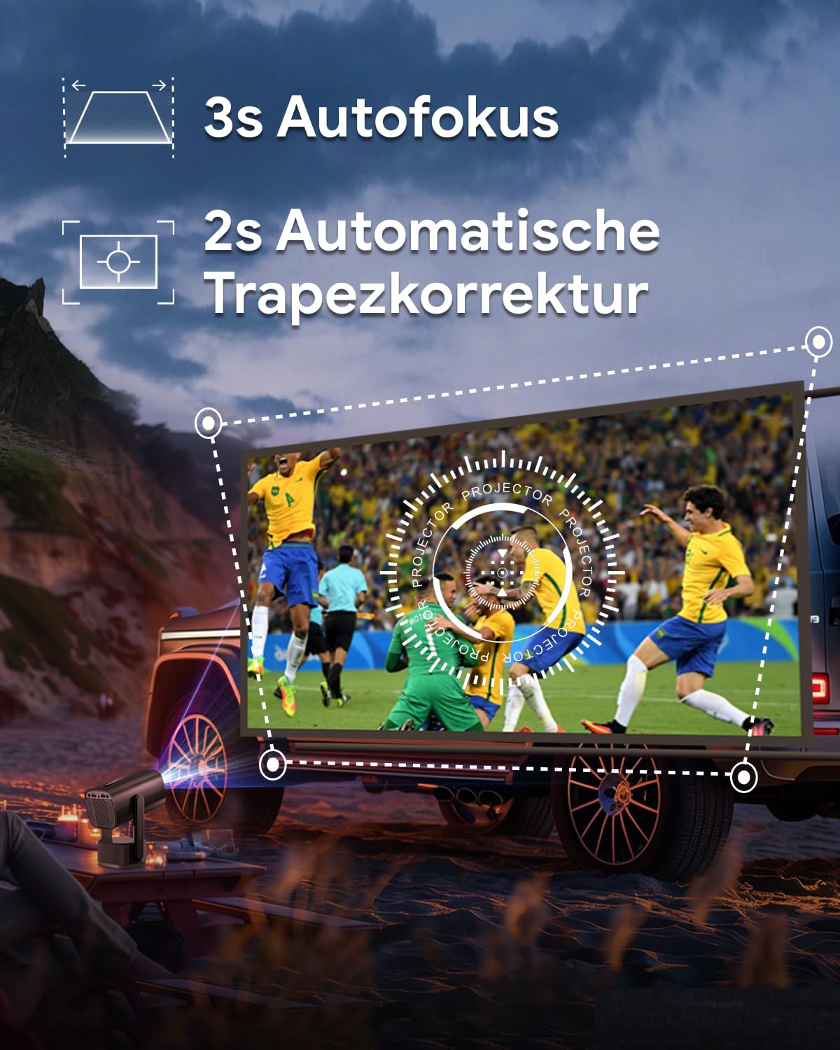 Beamer Mit Akku 【 ±270° Drehbar/Autofokus/Trapezkorrektur/Android Os 】 K2 Smart Projektor Mit WiFi Und Bluetooth, FüR Schlafzimmer Decke DraußEn Tragbar Film UnterstüTzt 1080p 4k Videowiedergabe