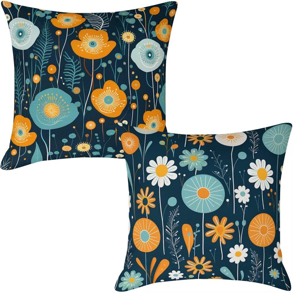 Federe Cuscini da Esterno Impermeabili 65x65 Blu Intenso Copri Cuscini per Divano Floreale Federa Cuscino Cartoon Decorativi Copricuscini per Divano Giardino Soggiorno Copricuscino Set di 2 (IU103)