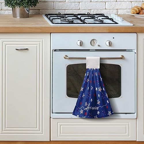 Miniatura 3 de America Stars - Juego de 2 toallas de cocina azules con lazo para colgar, patrióticas para colgar el 4 de julio, juego de 2 toallas de mano
