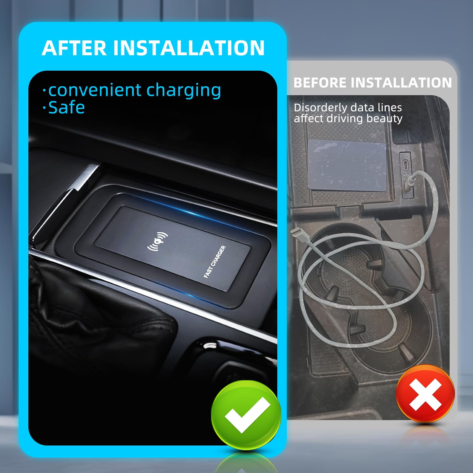 XC60 XC90 bezprzewodowa ładowarka, bezprzewodowa ładowarka samochodowa WPC Qi 1.2 z 2 portami USB, ładowarka 15 W ABS do bezprzewodowej ładowarki, dostosowanie indukcji do S60/V60/XC60/S90/V90/XC90