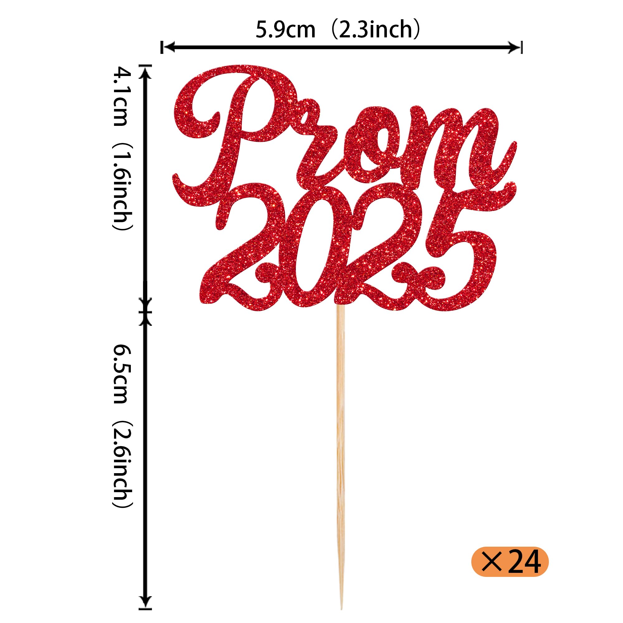 Xsstarmi 24 Pack Prom 2026 Cupcake Toppers Glitter 2026 Graduation Cupcake Picks for Class of 2026 College Graduation Prom Party Cake Decorations Supplies Red - Image 2