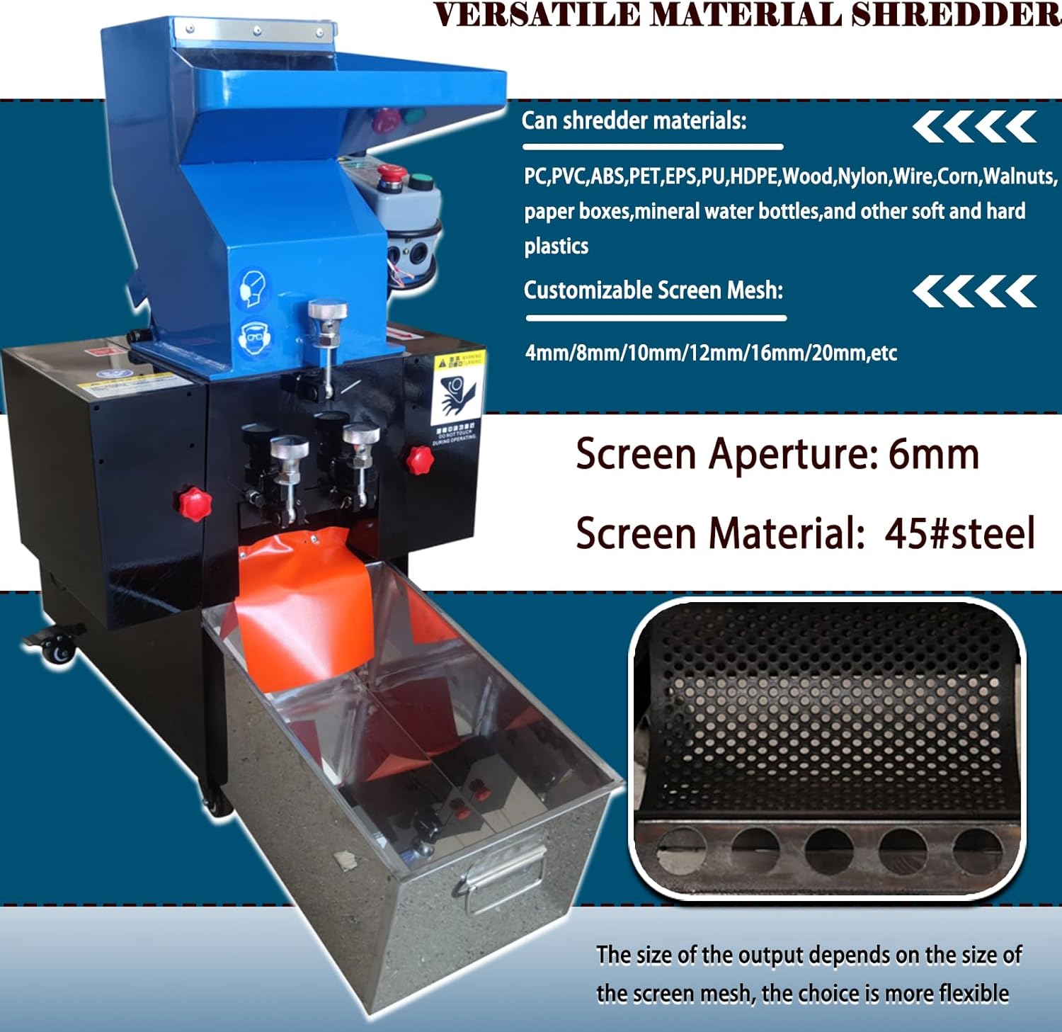 INTBUYING Electric Plastic Shredder Grinder 2.2KW Cardboard Bottle Crusher Granulator Large Cans Chipper Pulverizer Recycling Machine Plastic Grinder Mill for PC/PVC/ABS/PET/EPS/PU/HDPE/Nylon 220V 1PH