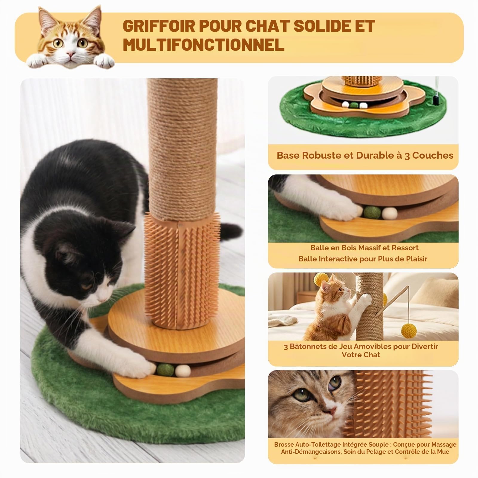 Arbre à chat - 85 cm - Avec balles interactives et corde en sisal - Pour petits et grands chats
