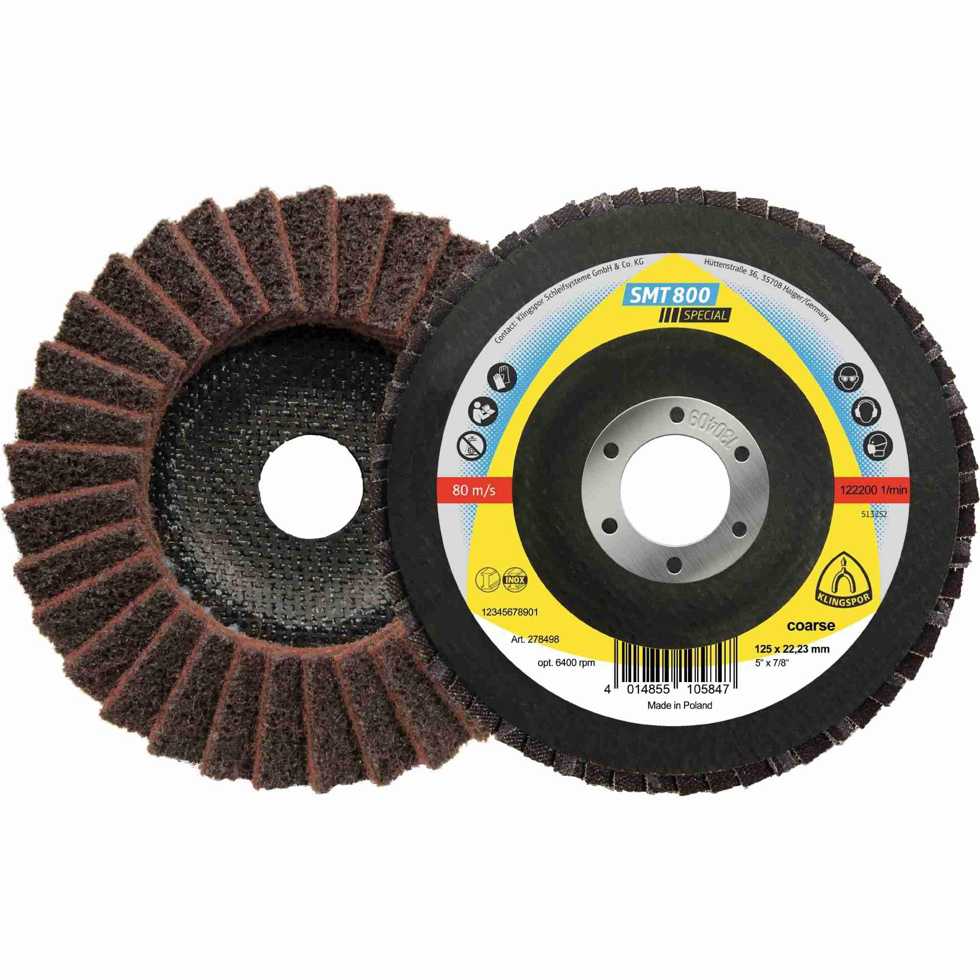5 x Klingspor SMT 800 Schleifmopteller Vlies, 125 x 22,23 mm Very Fine Korund gewölbt Art.: 278500