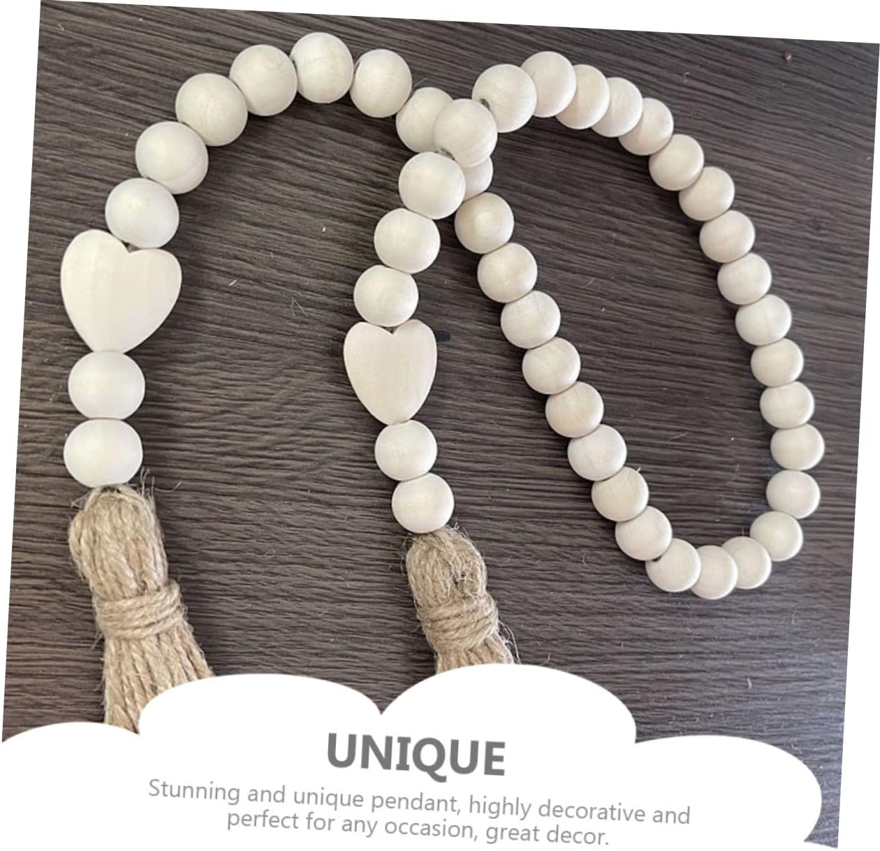 Abaodam Wood Bead Garland with Tassels Heart Bead Garland Hanging Decor 35.43In Rustic Farmhouse Home Decor for Wall Shelf Tray Table Wedding Valentine Baby Shower