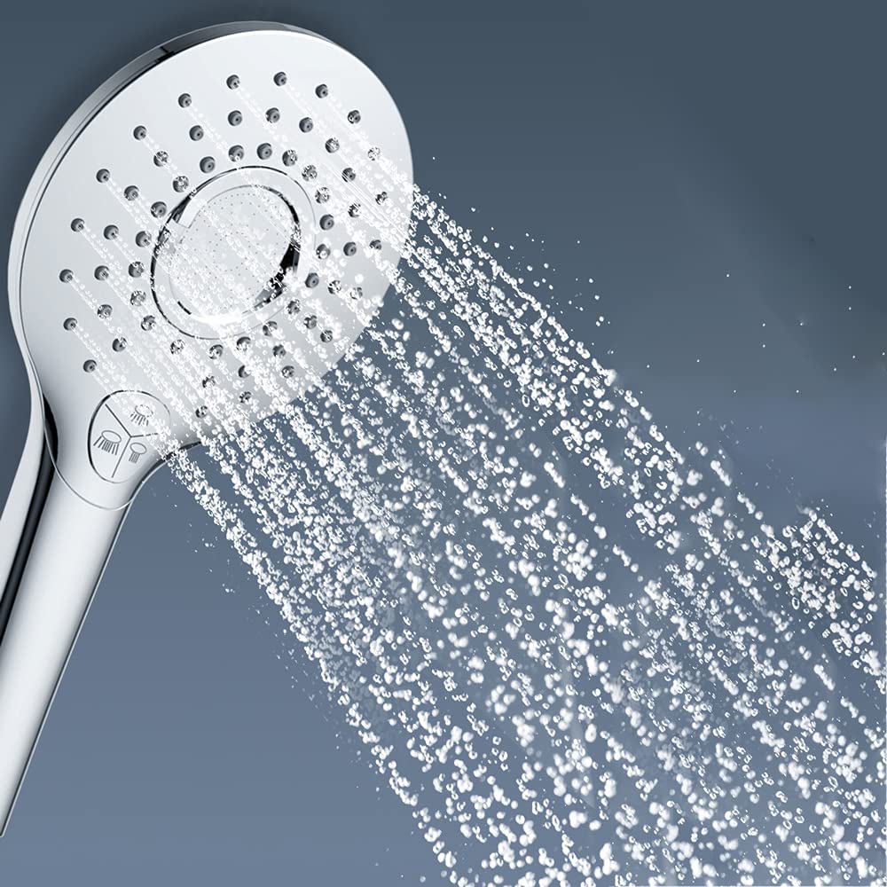 Cabezal de ducha de mano de alta presión, potente rociador de ducha de 5 posiciones, tubería de suministro de agua de baja presión con base y manguera de ducha de 59 '', fácil de instalar y fácil de l