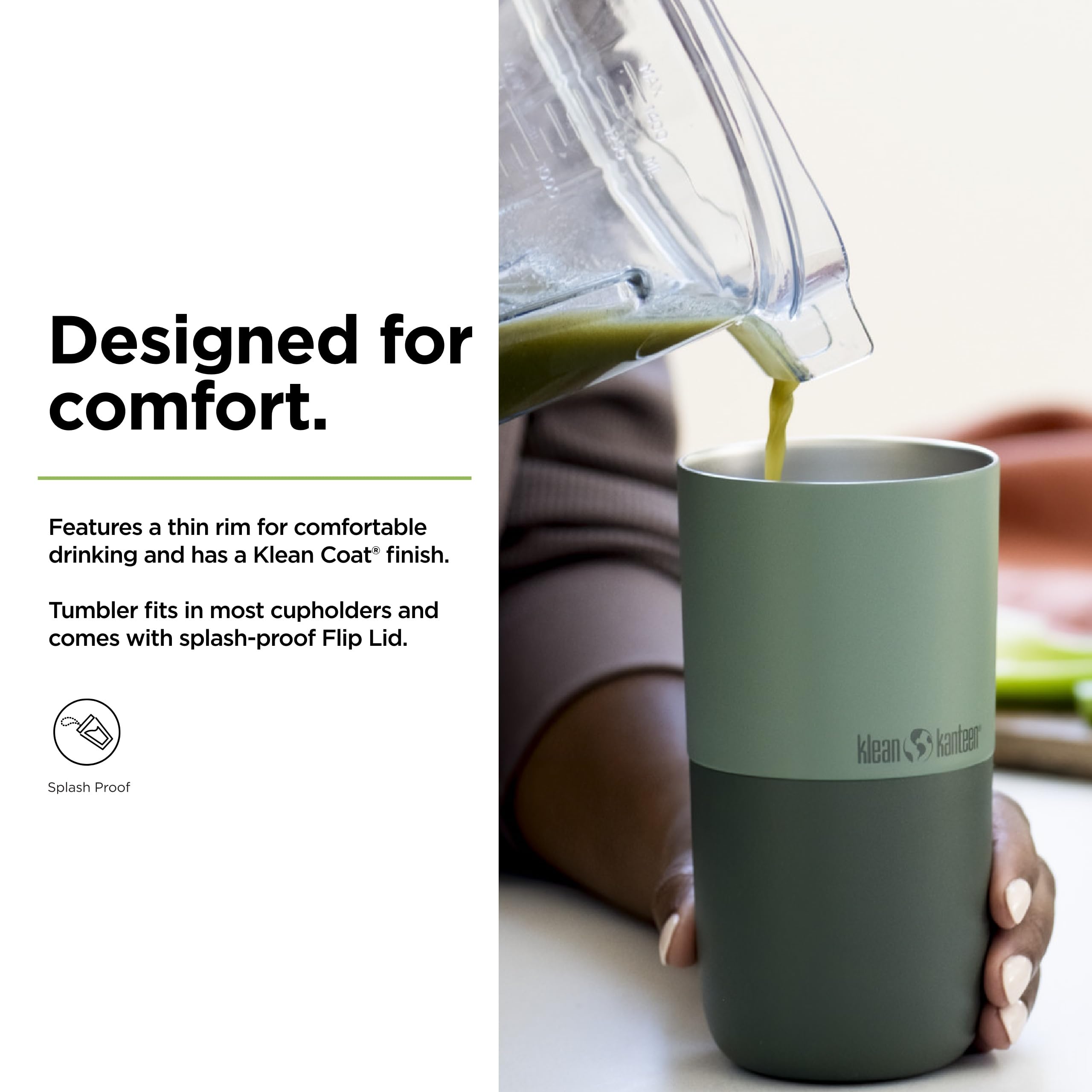 Klean Kanteen Rise Gobelet en acier inoxydable avec couvercle rabattable 16 oz