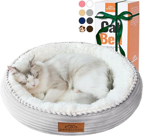 Zerbuger Cat Beds for Indoor Cats, Small Dog Beds for Small Dogs, Pet Bed for Puppy and Kitty, Extra Soft & Machine Washable with Anti-Slip & Water-Resistant Bottom, 20 Inches, Light Grey
