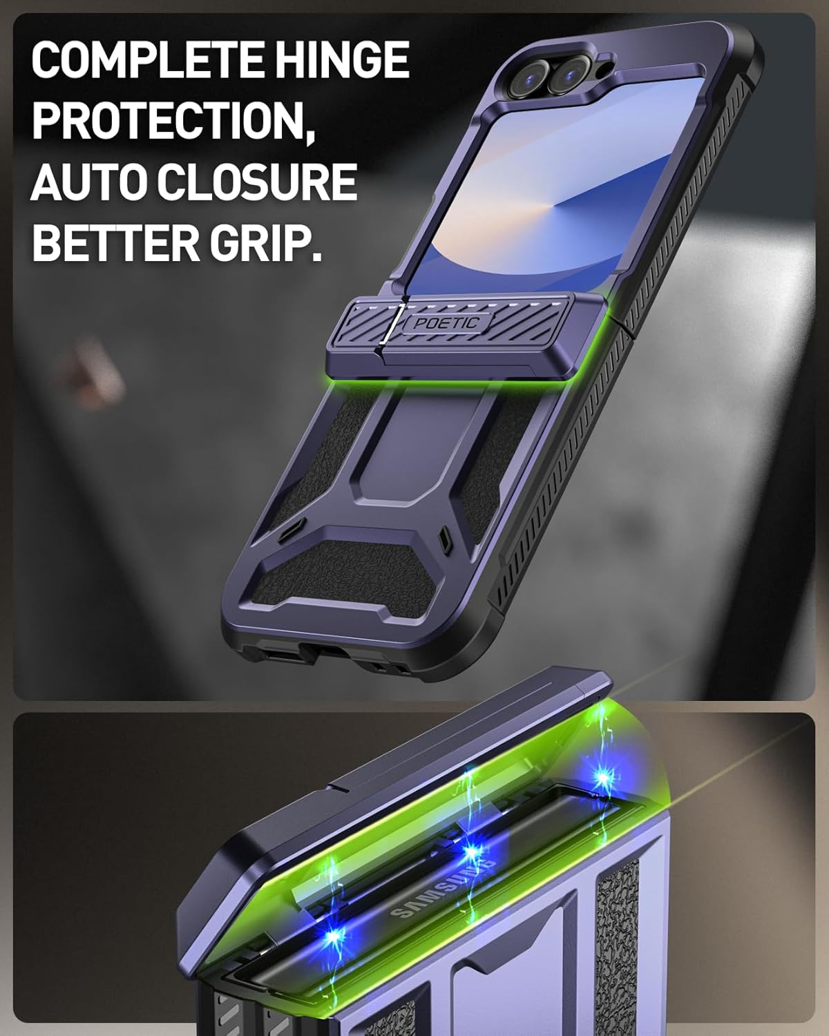 Poetic Spartan Case for Samsung Galaxy Z Flip 7 FE 5G (2025) and Galaxy Z Flip 6 5G (2024), [Kickstand][Built-in Screen Protector] [Hinge Protection] [20FT Drop Tested], Full-Body Cover, Midnight Blue