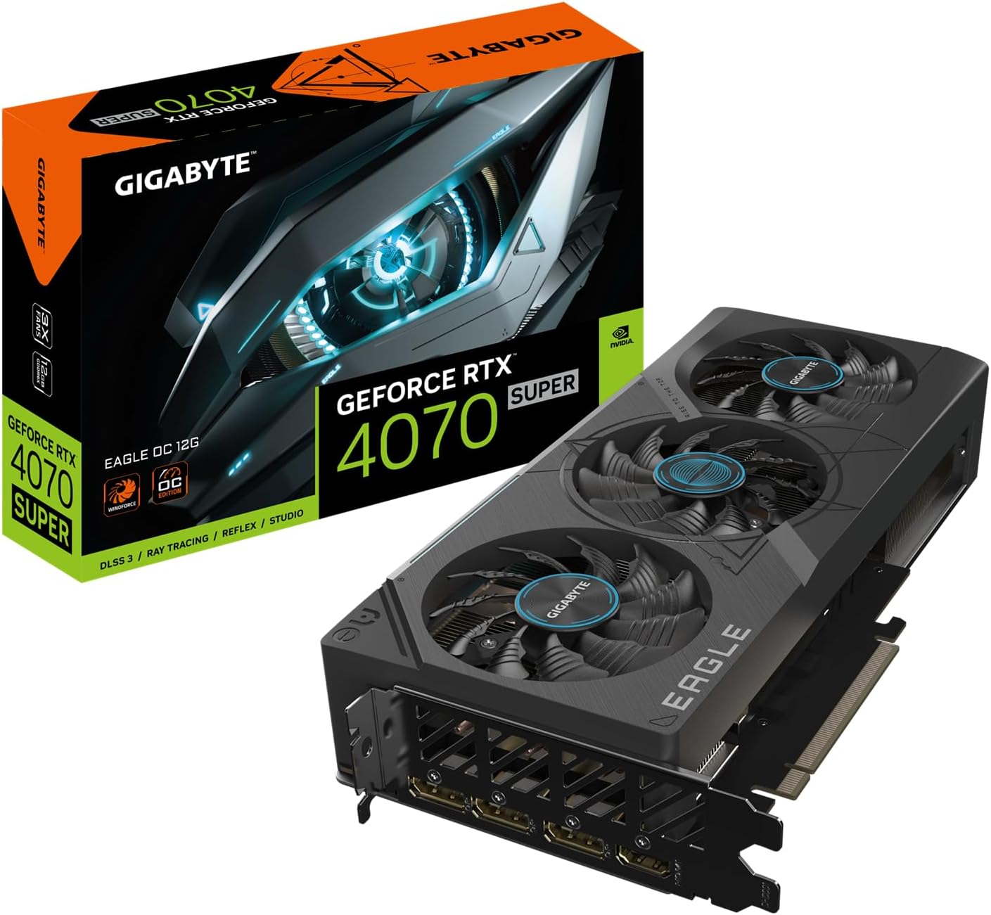 Gigabyte GeForce RTX 4070 Super Eagle OC Graphics Card - 2535MHz Core, 12GB GDDR6X 21000MHz 192-bit Memory, PCI-E 4.0, 3X DP 1.4, 1x HDMI 2.1a, NVIDIA DLSS 3.5, GV-N407SEAGLE OC-12GD