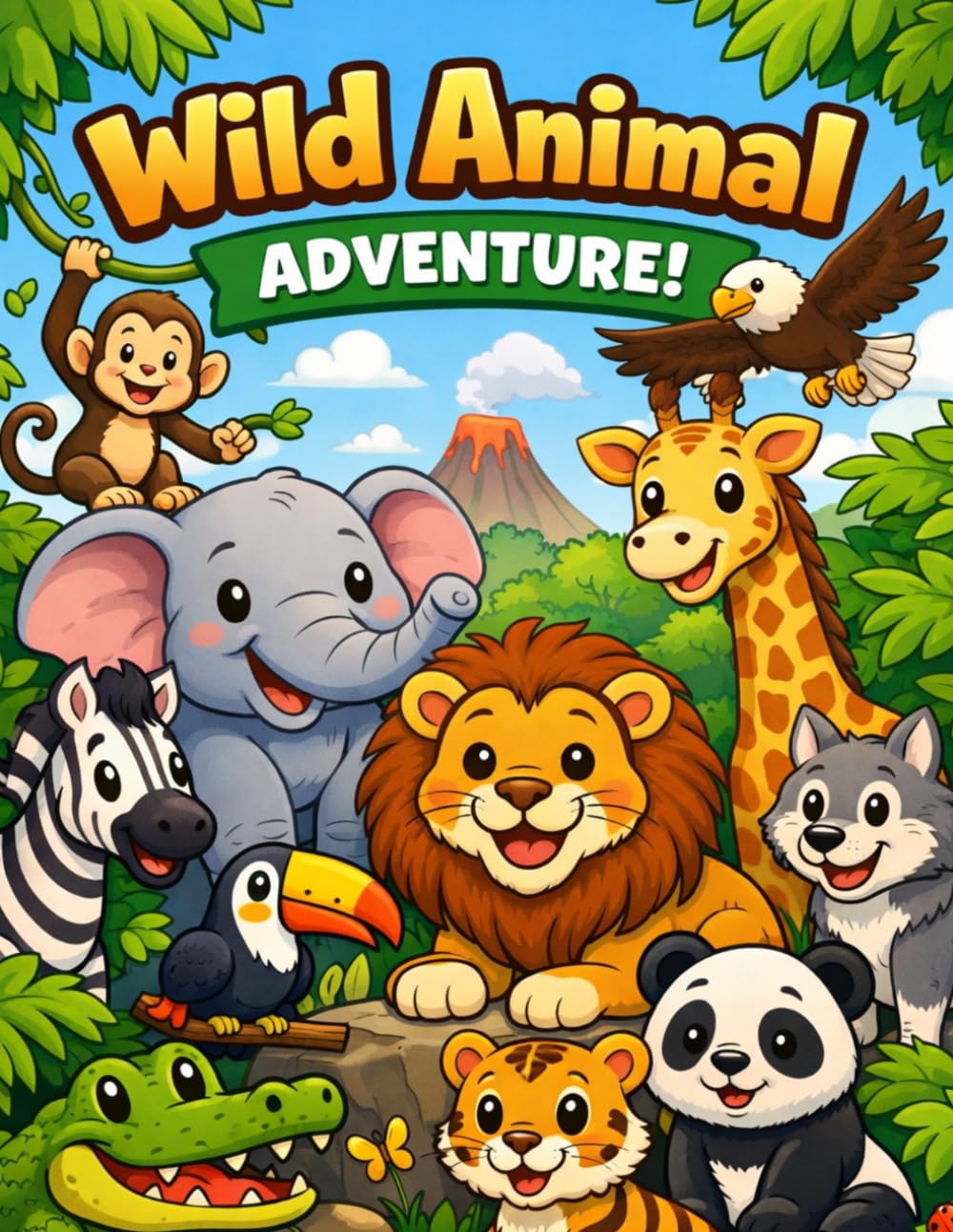 wild animal adventure: A Collection of Adorable Jungle Animals for Hours of Coloring Fun Perfect for Kids Ages 3–8 with Big, Simple, and Fun Designs Relaxing and Creative Coloring Pages with Lions.