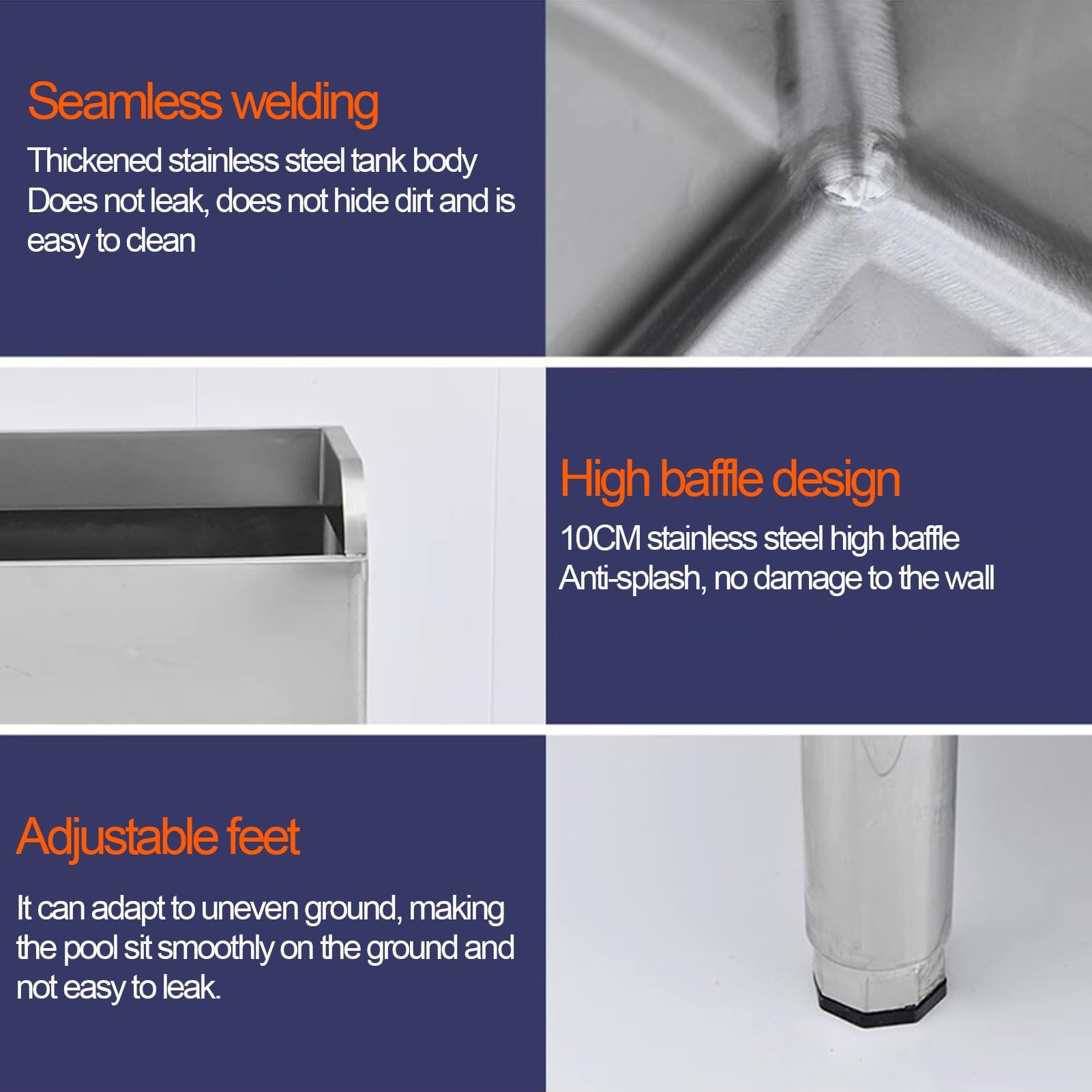 GOCHUSX Stainless Steel Mop Pool, Basin with Sink Drainage, Household Commercial Freestanding Basin, Sink for Laundry Room, Restaurant Wash Station (Color : Silver, Size : 100x41x55cm)