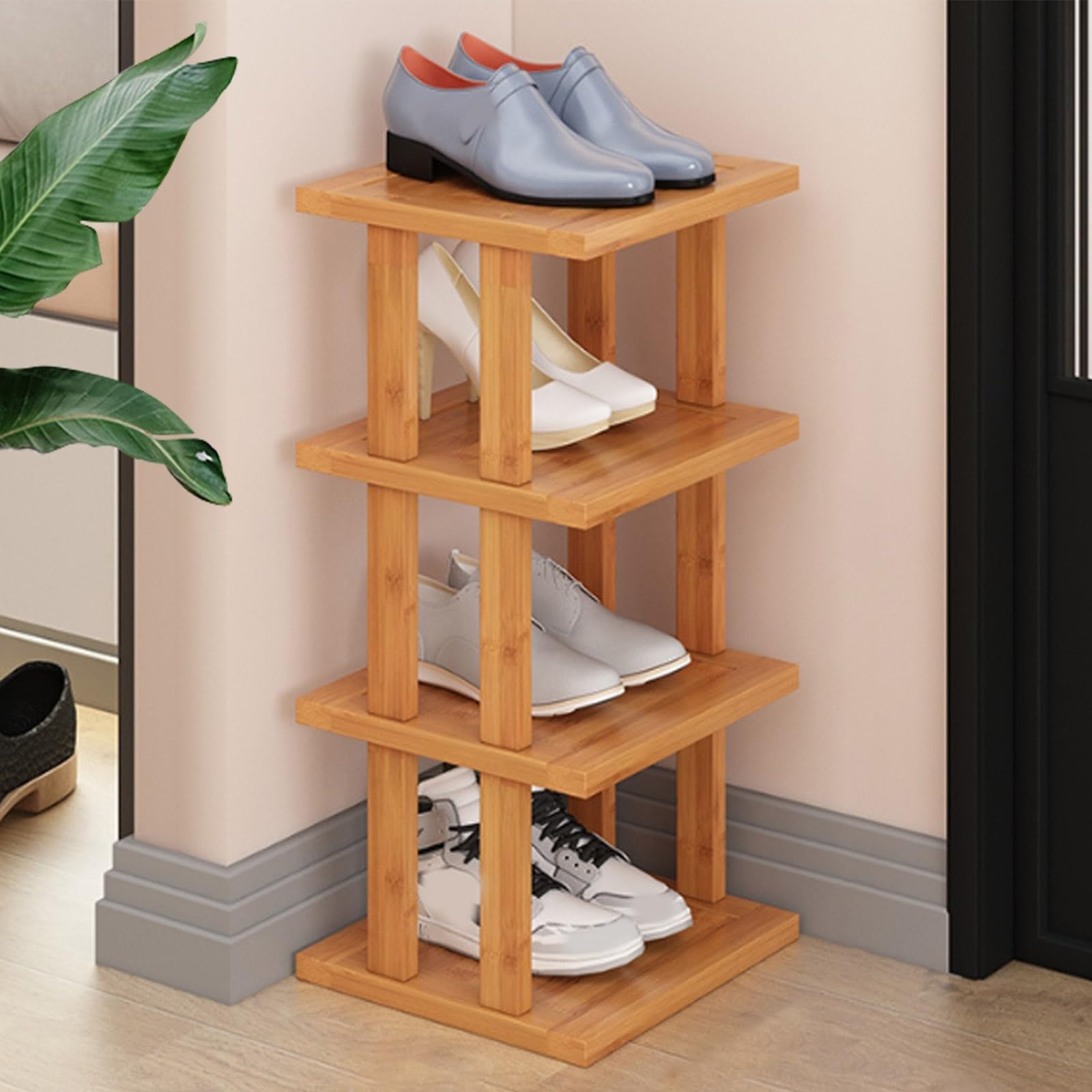 Meuble à chaussures fin en bambou idéal pour sublimer l'entrée et le salon
